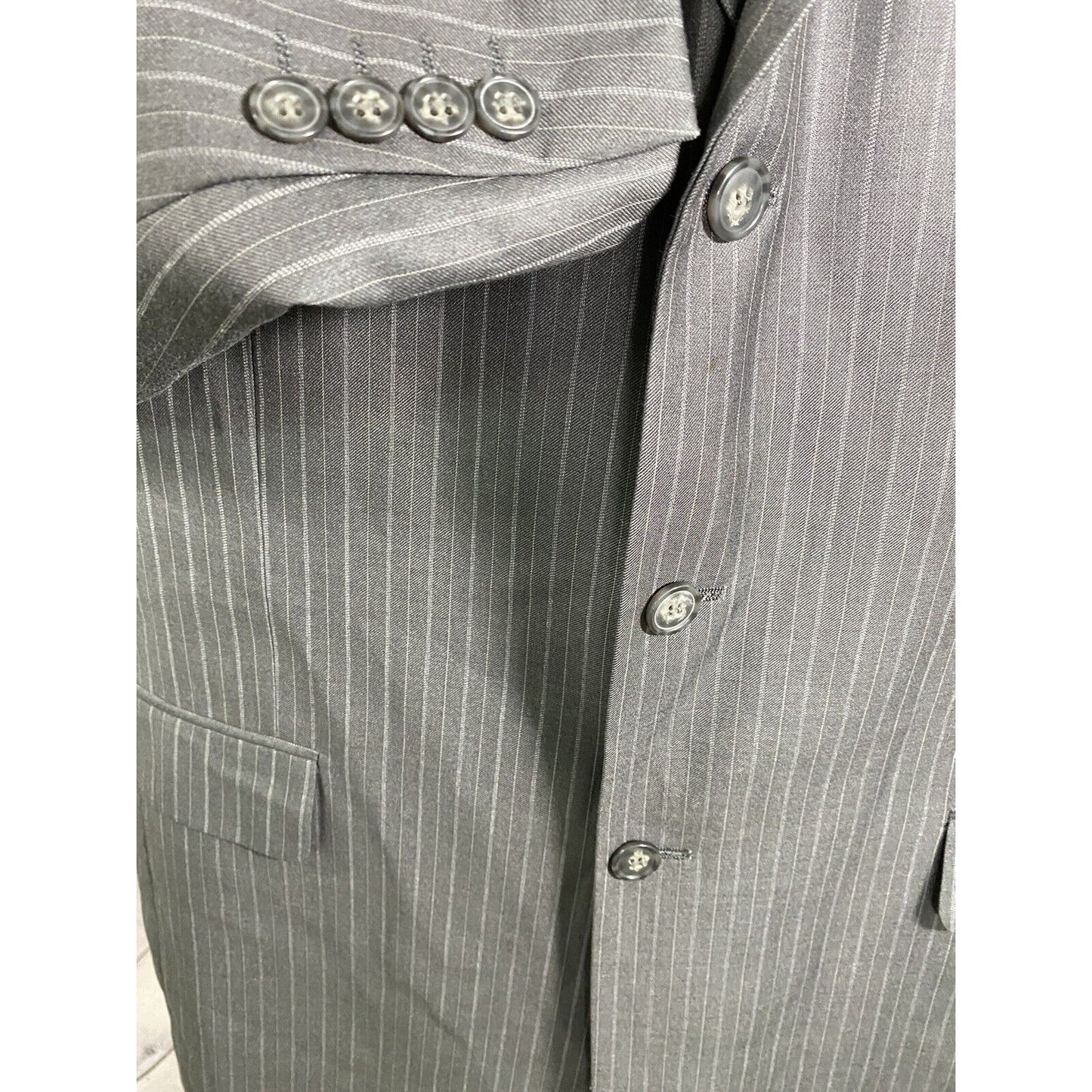 Angelo Rossi Gray Striped Hand Tailored 3 Button Jacket Blazer 44L