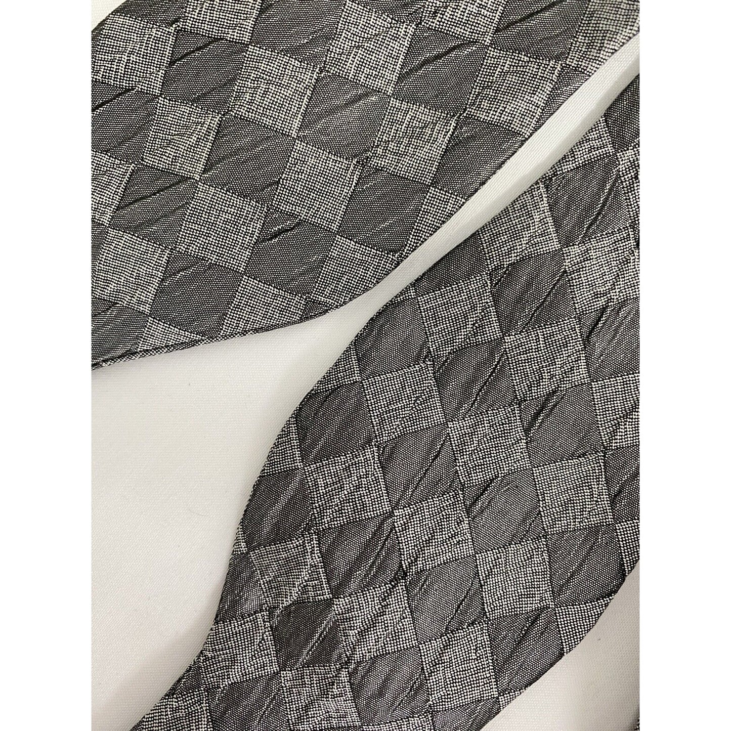 VTG NWT Neiman Marcus Dual Tone Gray Checkered All Silk Adjustable Bow Tie