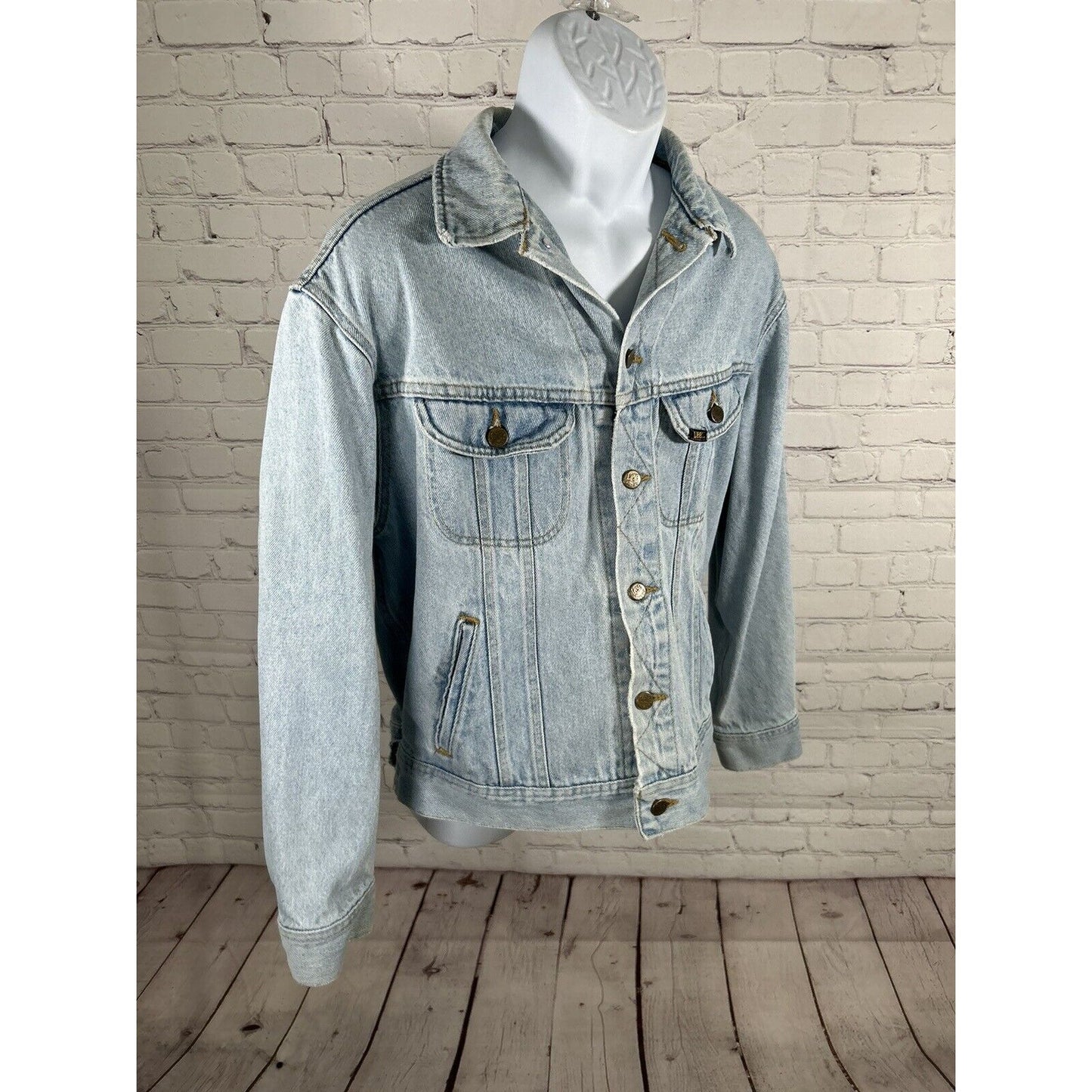 VTG 80’s Lee Riders Light Wash Blue Denim Button Up Jean Jacket USA Men’s L