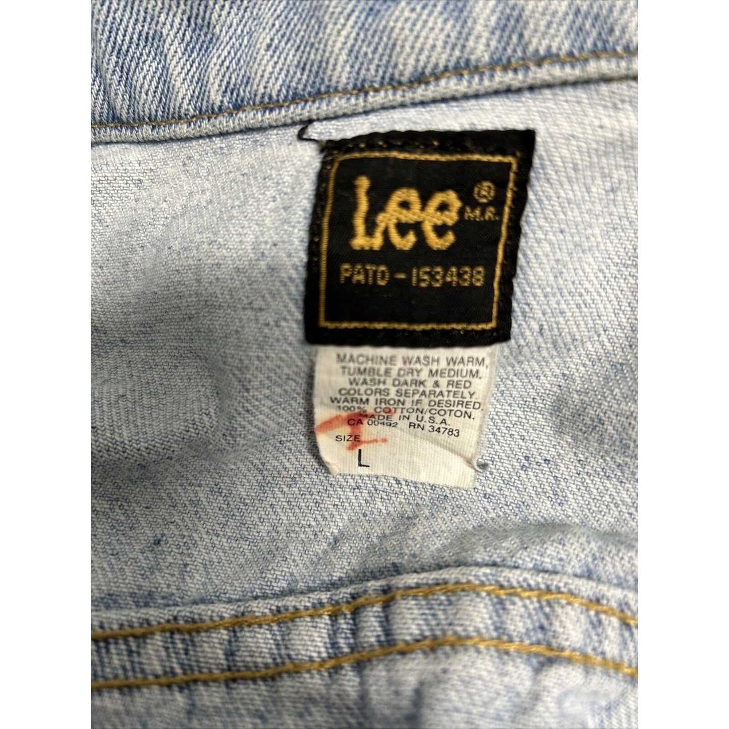 VTG 80’s Lee Riders Light Wash Blue Denim Button Up Jean Jacket USA Men’s L