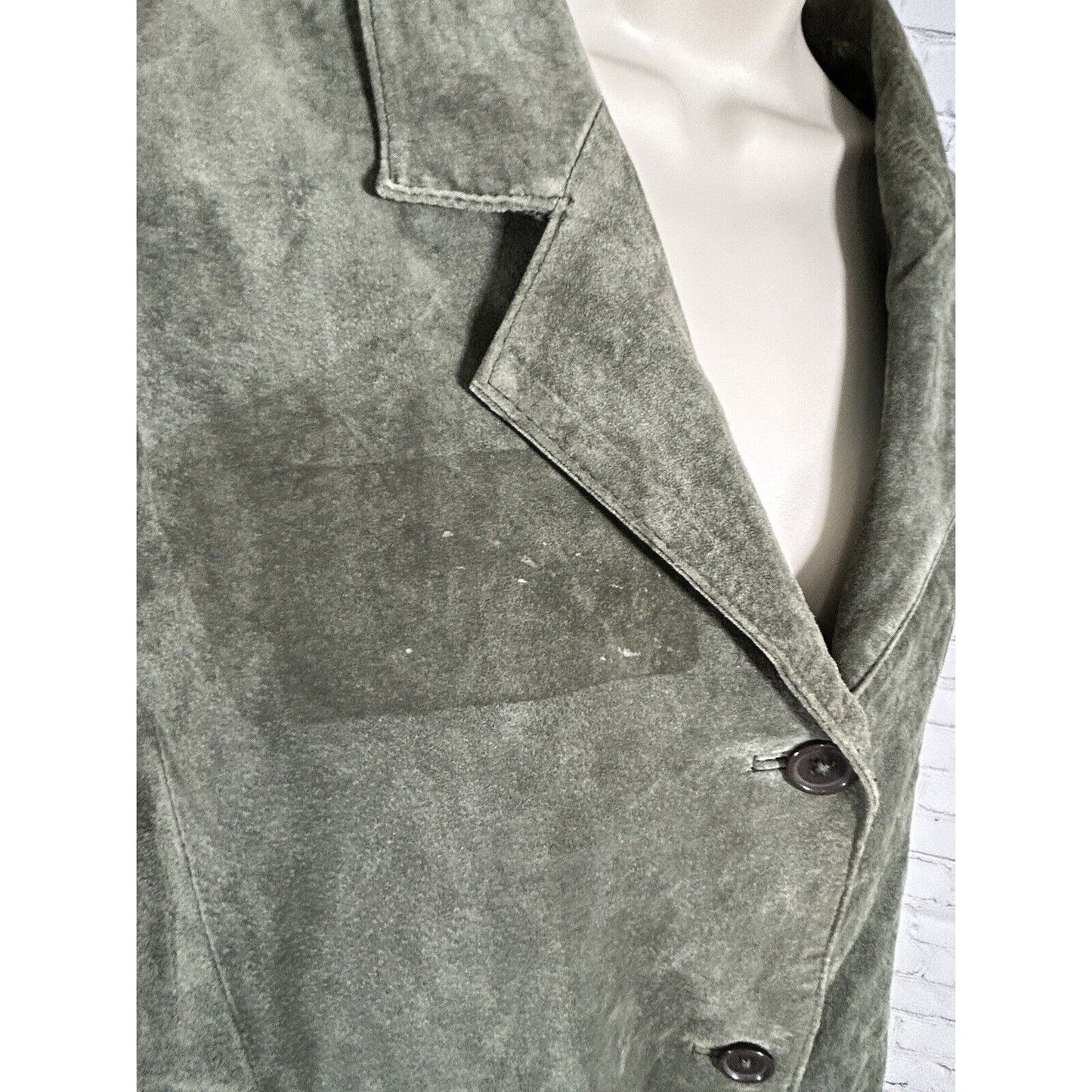 Dialogue Green Button Up Lined Washable Suede Leather Jacket Women’s Size 2X