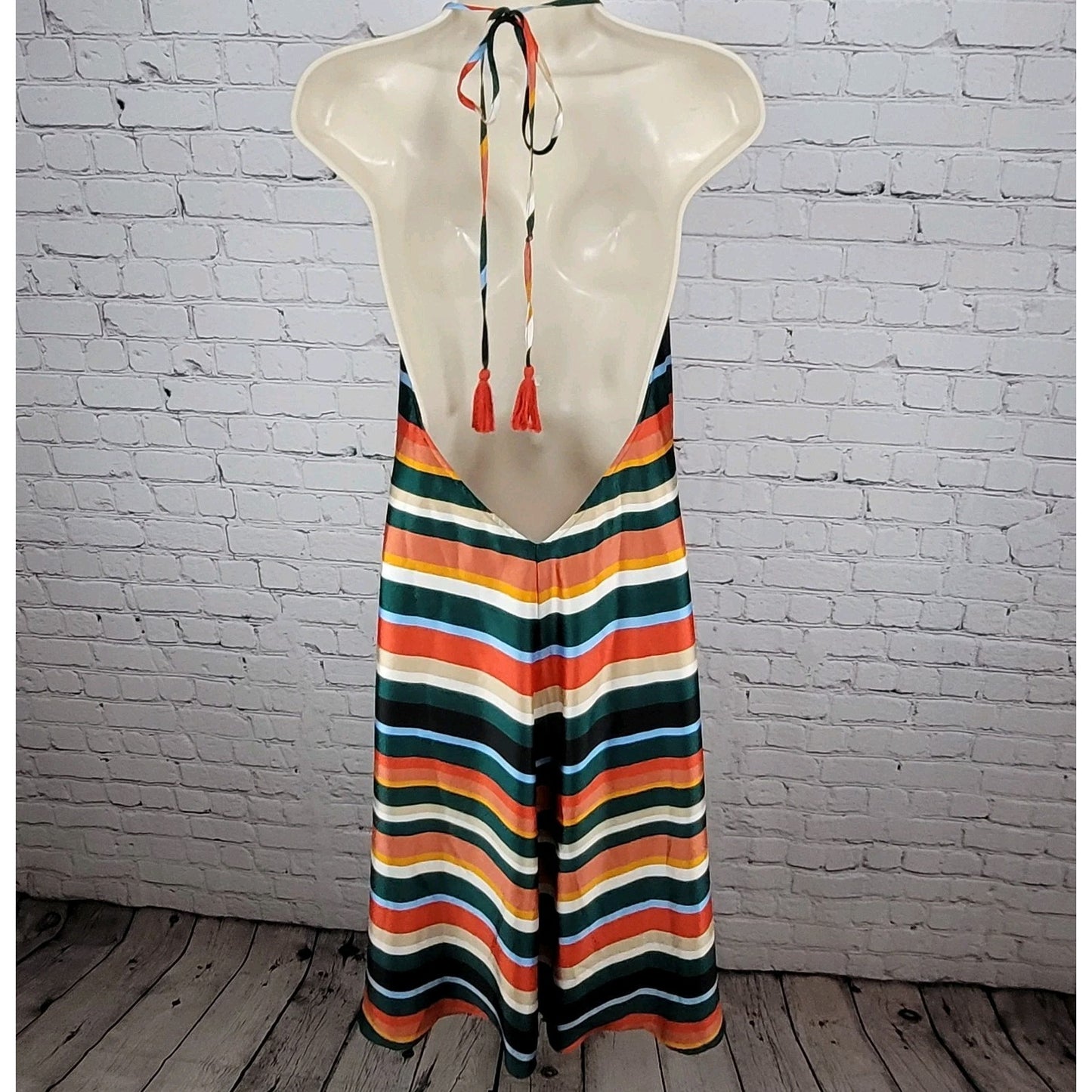 Lulus Multicolor Striped Silky Satin V-Neck Halter Tie Backless Dress Medium M