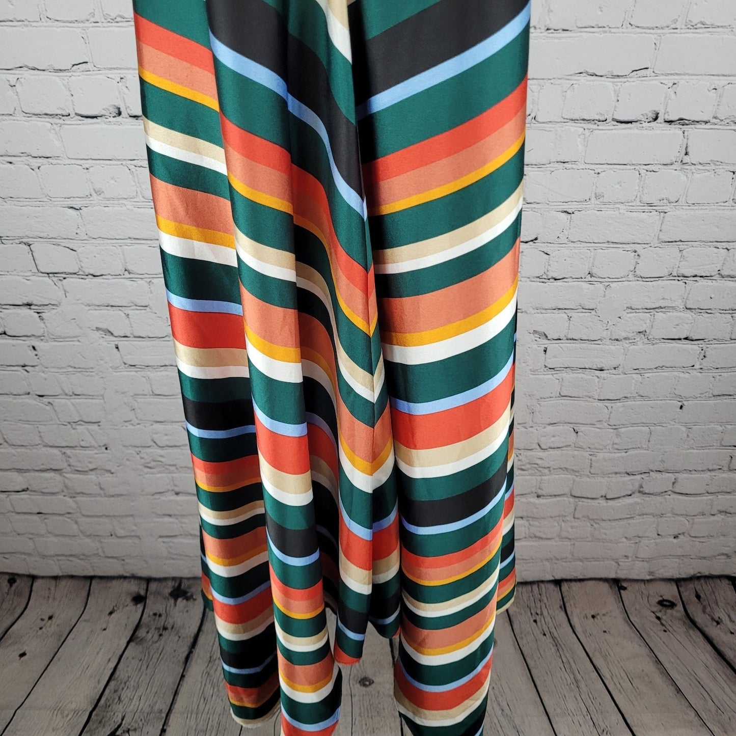 Lulus Multicolor Striped Silky Satin V-Neck Halter Tie Backless Dress Medium M