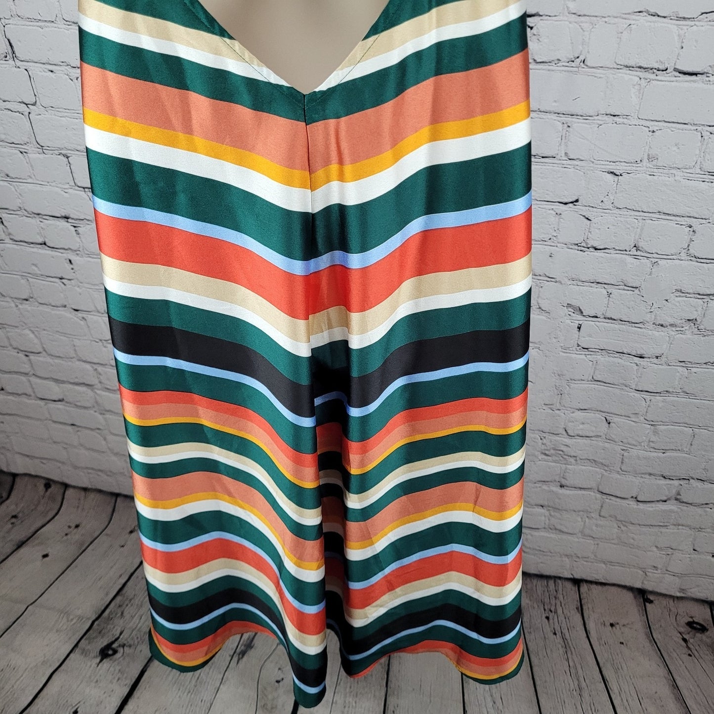Lulus Multicolor Striped Silky Satin V-Neck Halter Tie Backless Dress Medium M