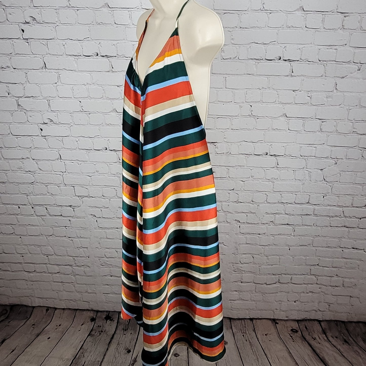 Lulus Multicolor Striped Silky Satin V-Neck Halter Tie Backless Dress Medium M