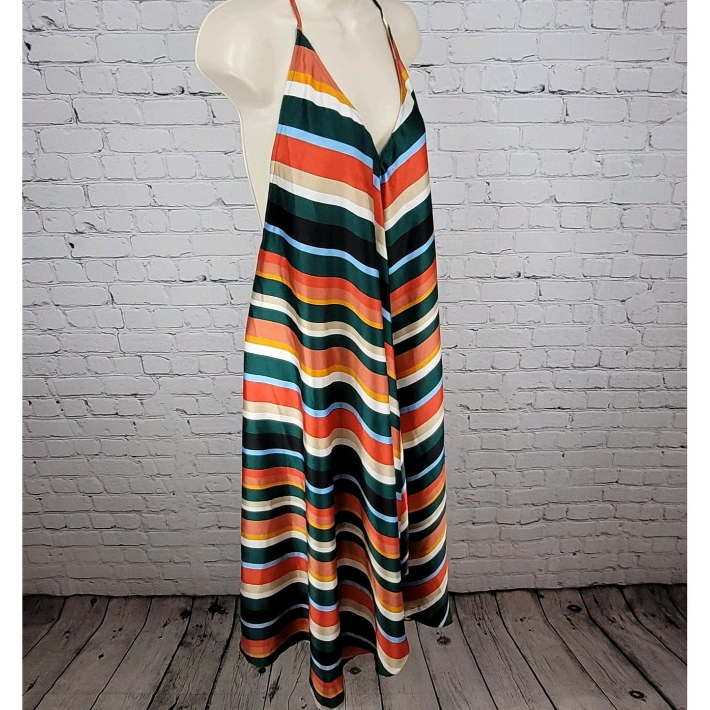 Lulus Multicolor Striped Silky Satin V-Neck Halter Tie Backless Dress Medium M