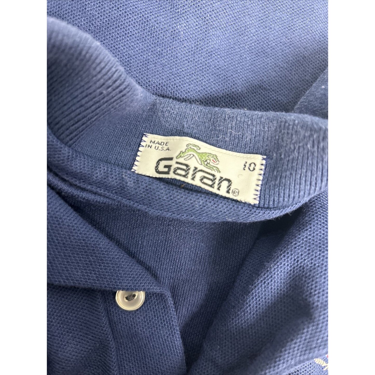 VTG Garan Dark Blue Short Sleeve Knit Polo Shirt Youth Boys 10 USA