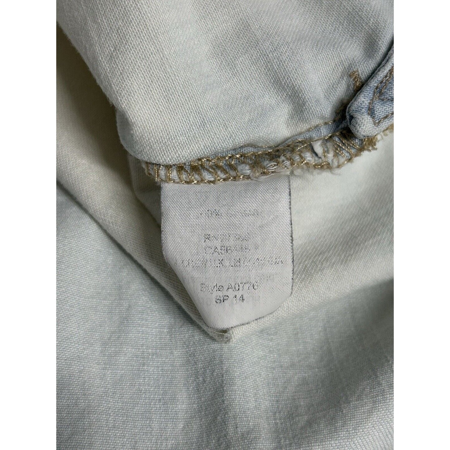 Madewell Distressed Sleeveless Light Wash Denim Button Up Collared Top Women XS
