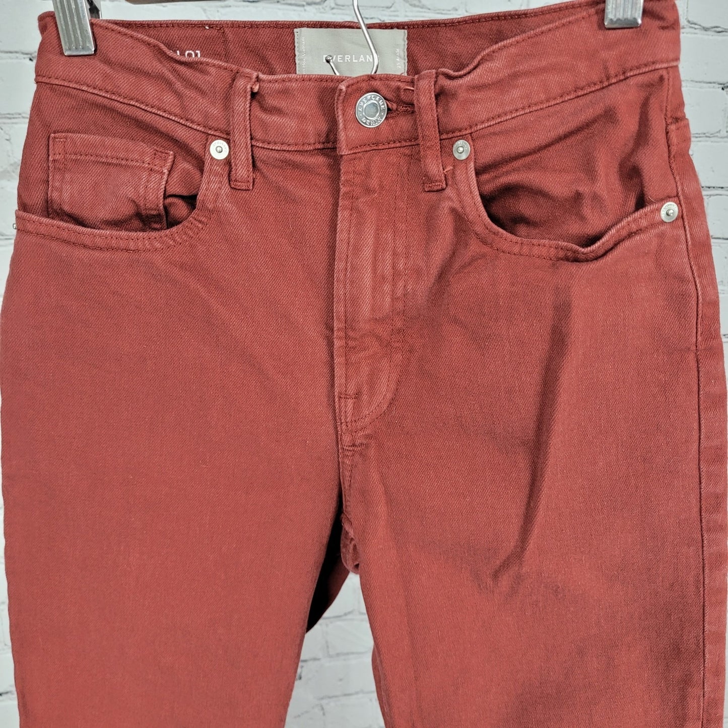 Everlane Red Denim High Rise Straight Edition 01 Ankle Jeans Size 25 (25x26)