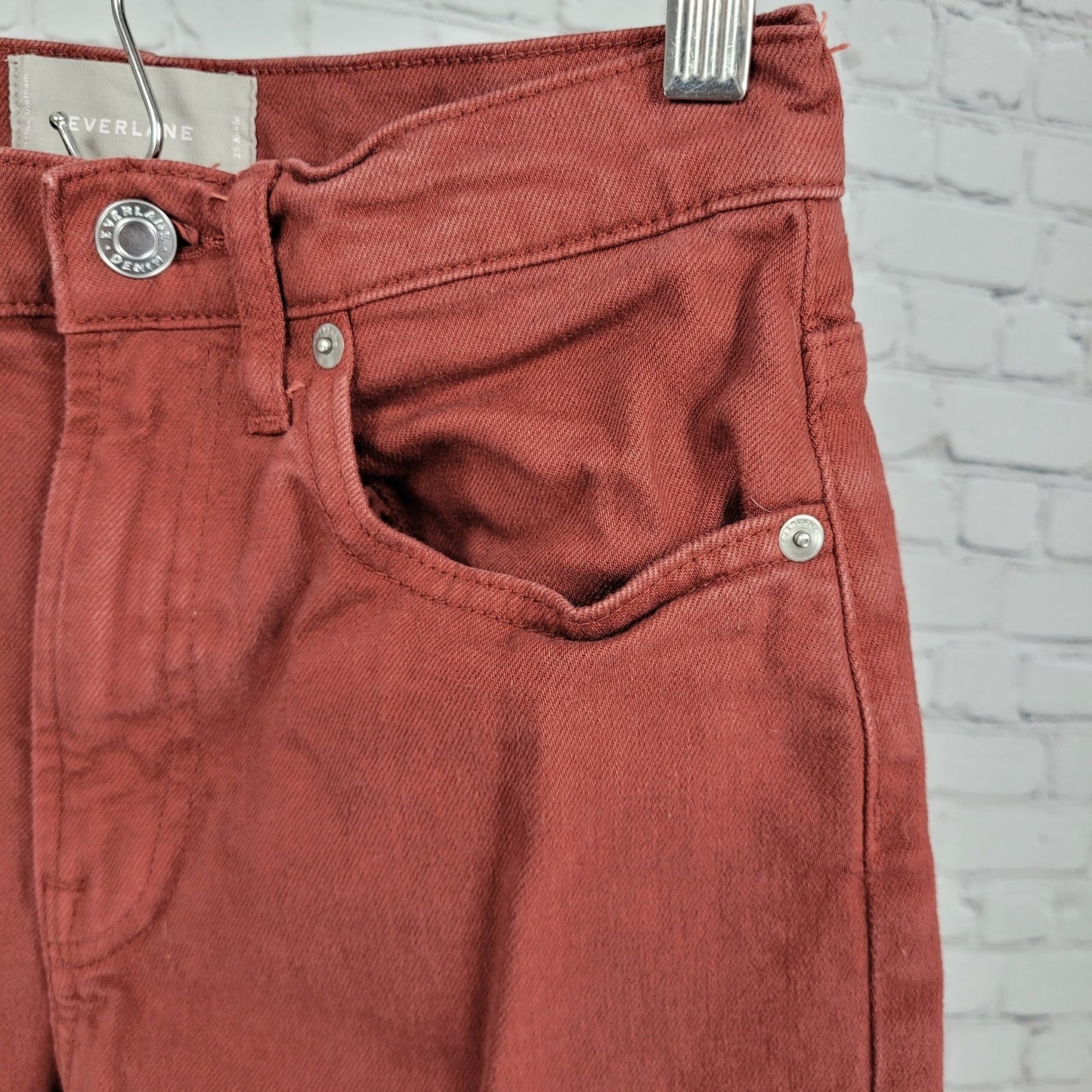 Everlane Red Denim High Rise Straight Edition 01 Ankle Jeans Size 25 (25x26)