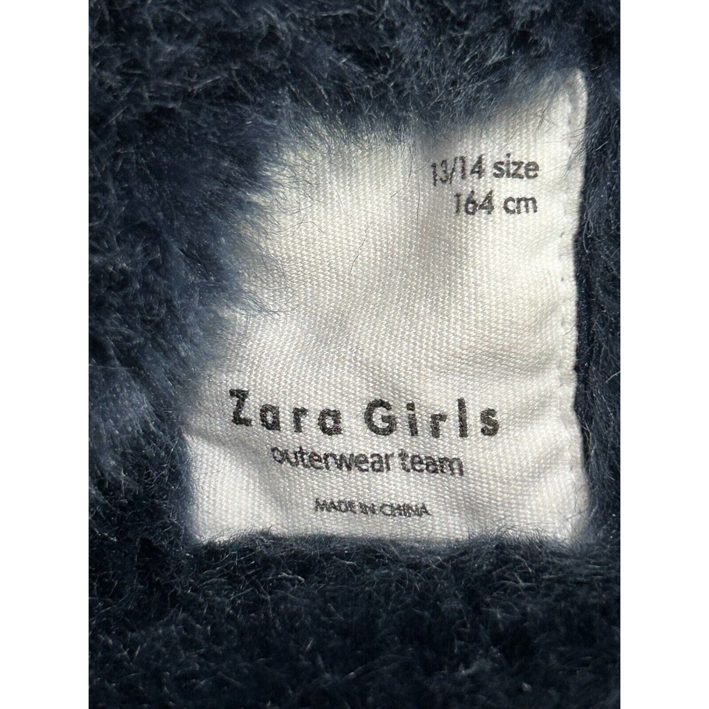 Zara Girls Dark Blue Faux Fur Lined Hooded Coat Zippered Jacket Girls Size 13/14