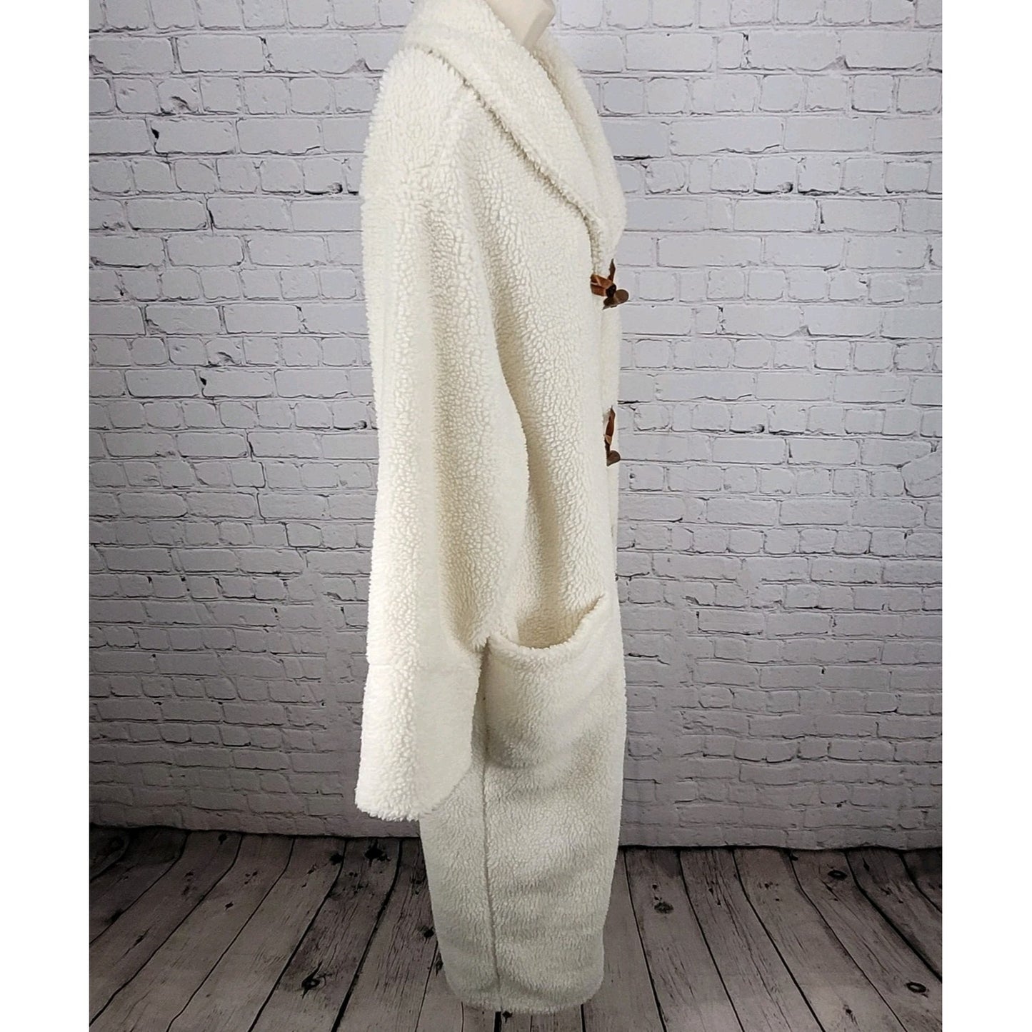VTG Don't Mess With Texas Ivory Sherpa Toggle Pockets Lined Coat Large L