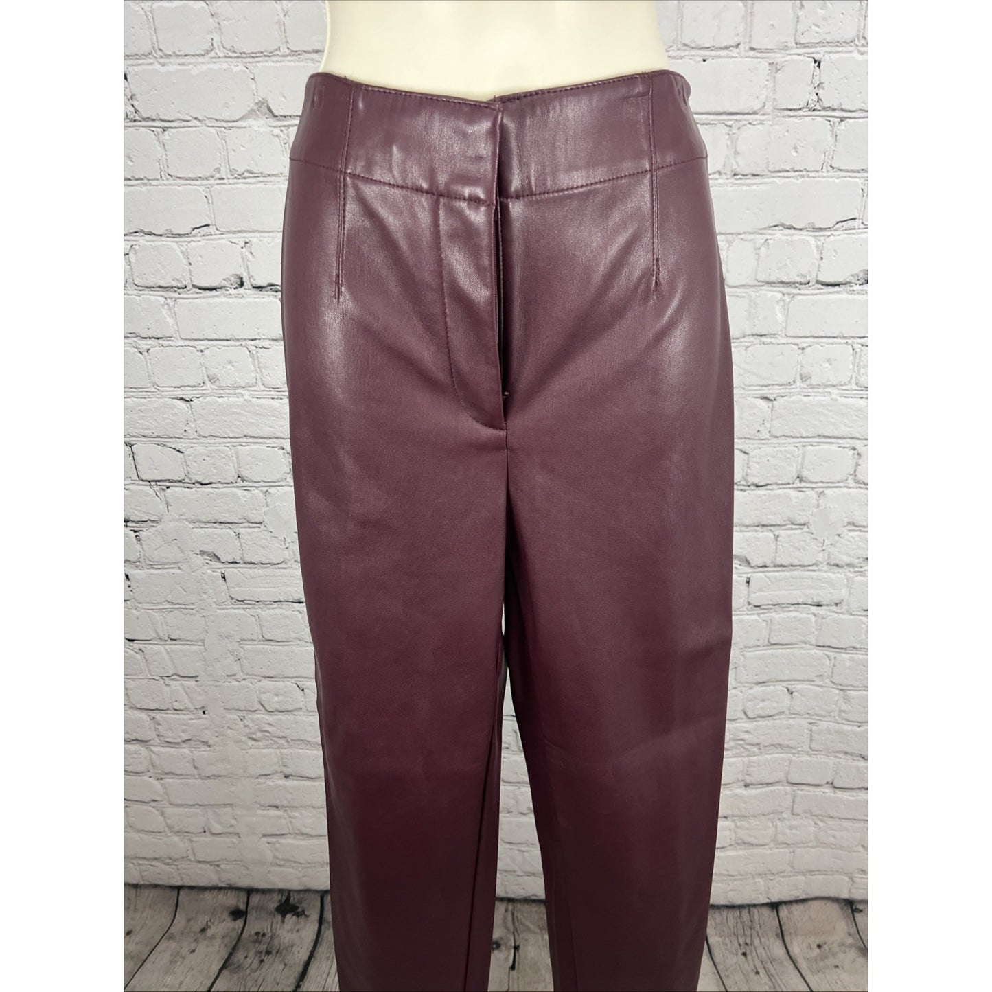 Ann Taylor Purple Faux Leather Pants High Rise Tapered Leg Size 2