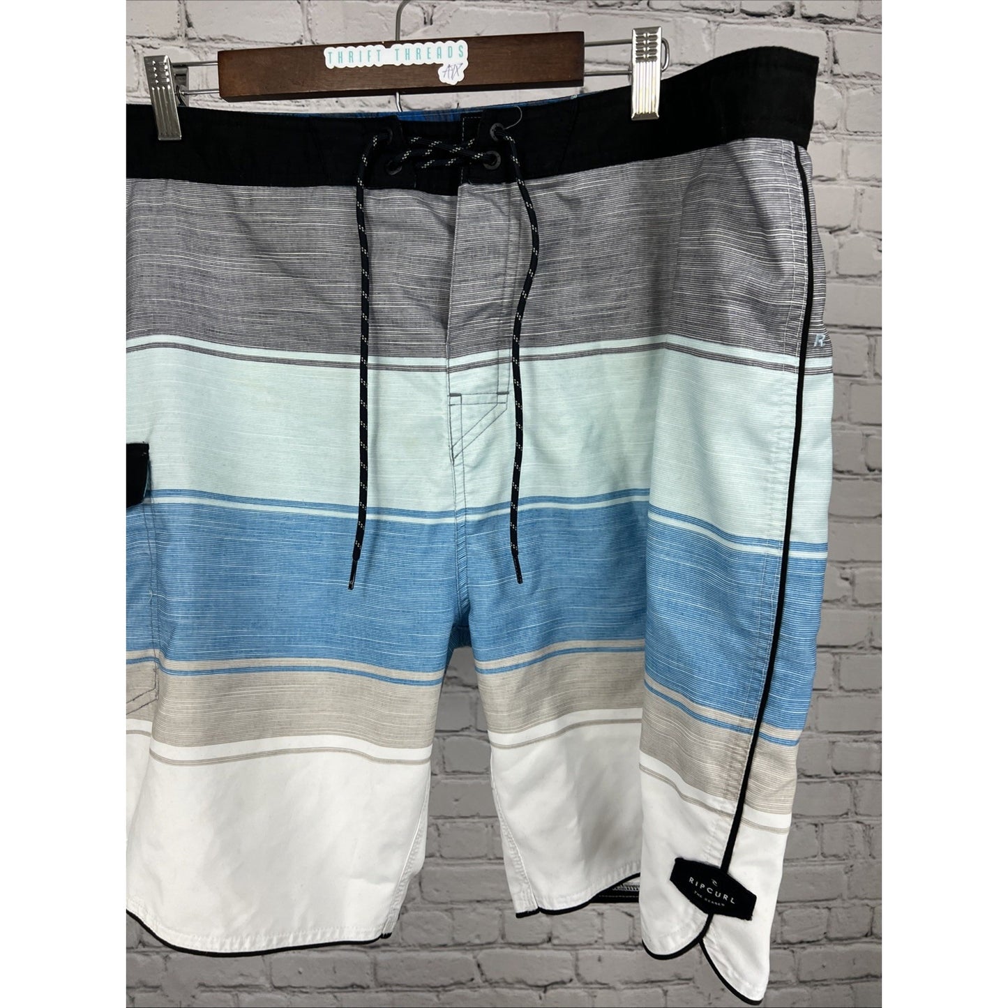 Rip Curl Blue Gray Live The Search Board Swim Shorts Pocket Strap Logo Men’s 40