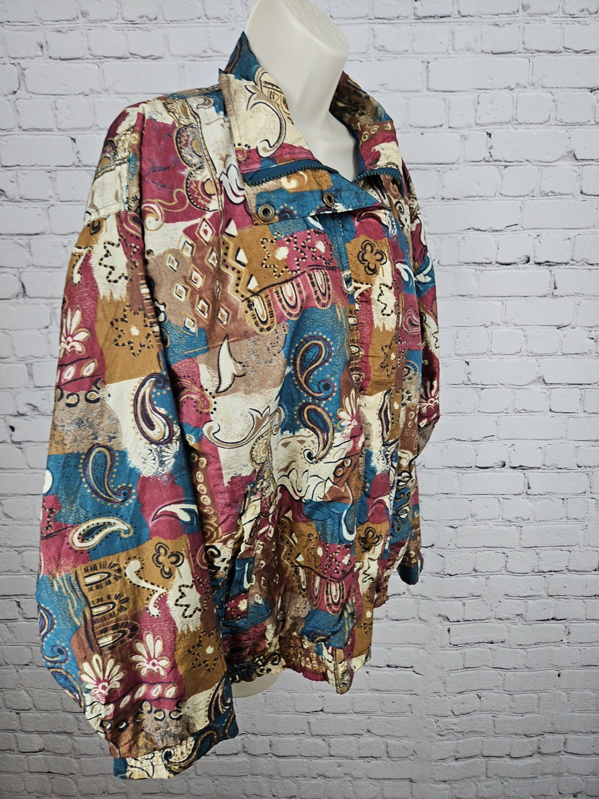 VTG Westside Connection Reversible Teal Paisley Nylon Windbreaker Jacket L
