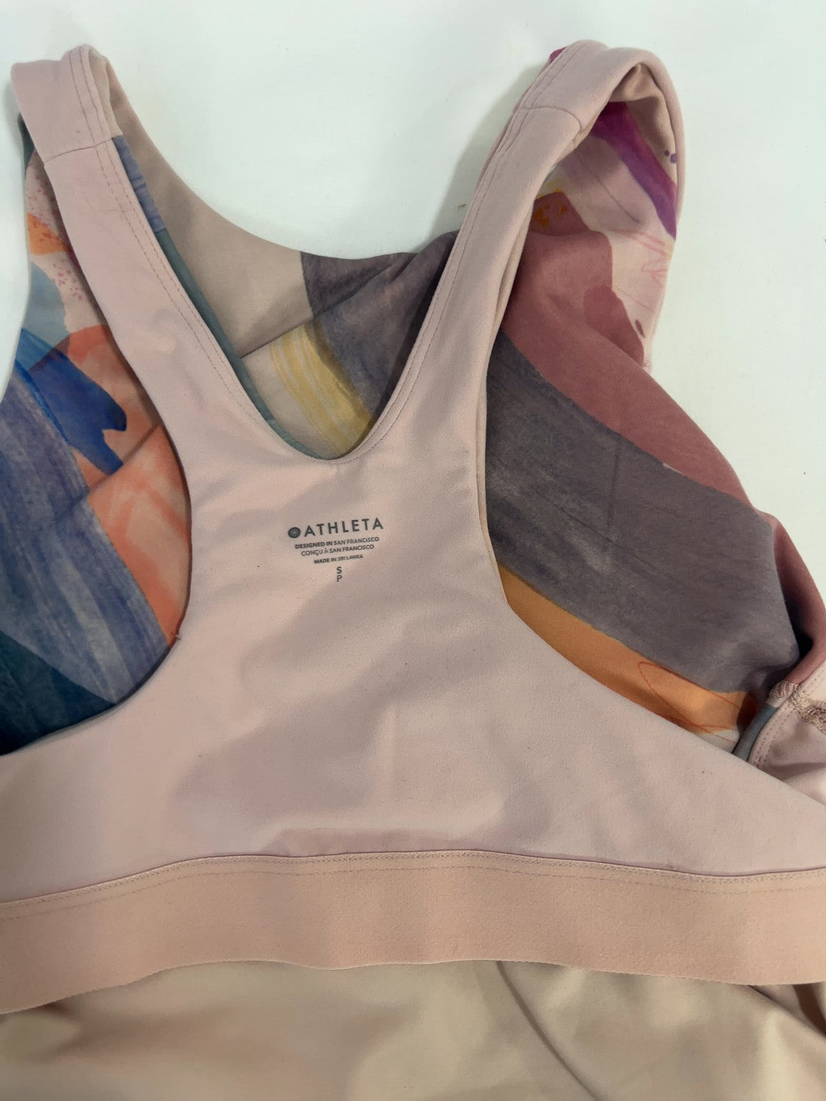 Athleta Multicolor Abstract Print High Neck Racerback Crop Sports Bra S