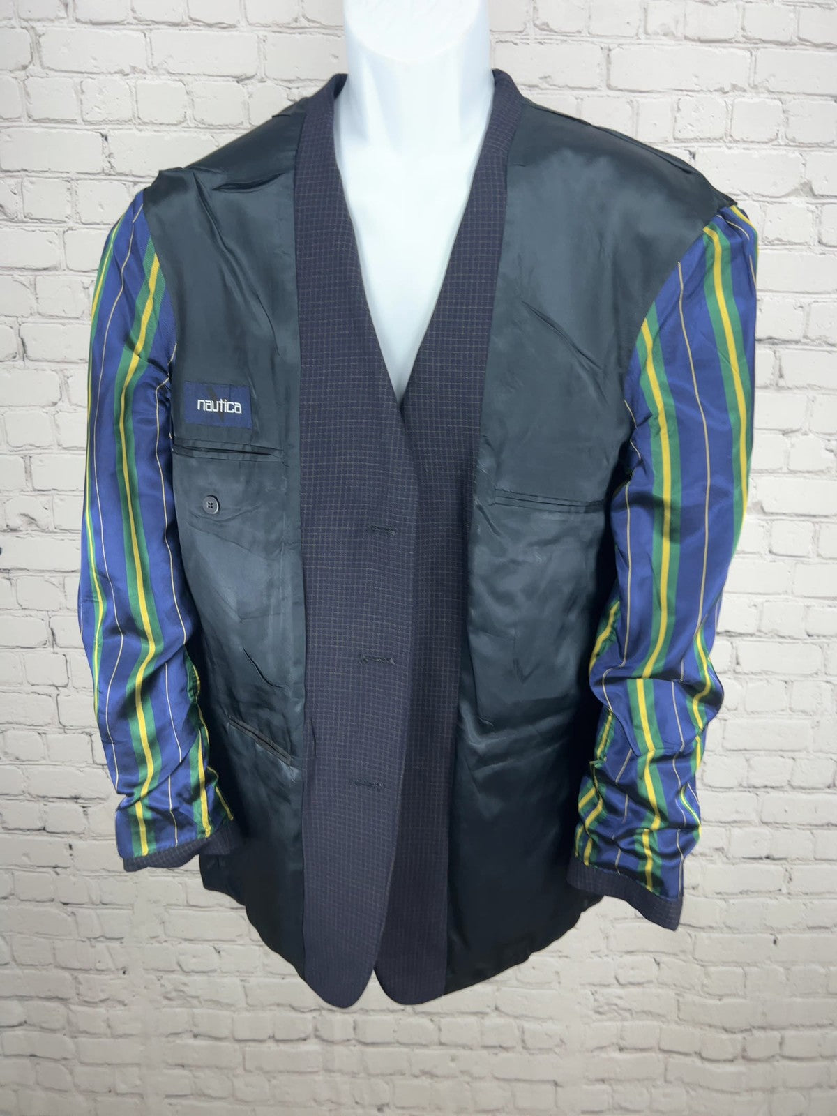 Nautica Navy Check 100% Wool 3 Button Notch Blazer Sport Coat 40R