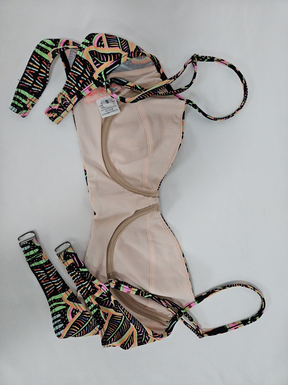Mara Hoffman Swim Black Neon Leaf Print Underwire Bikini Top Size S