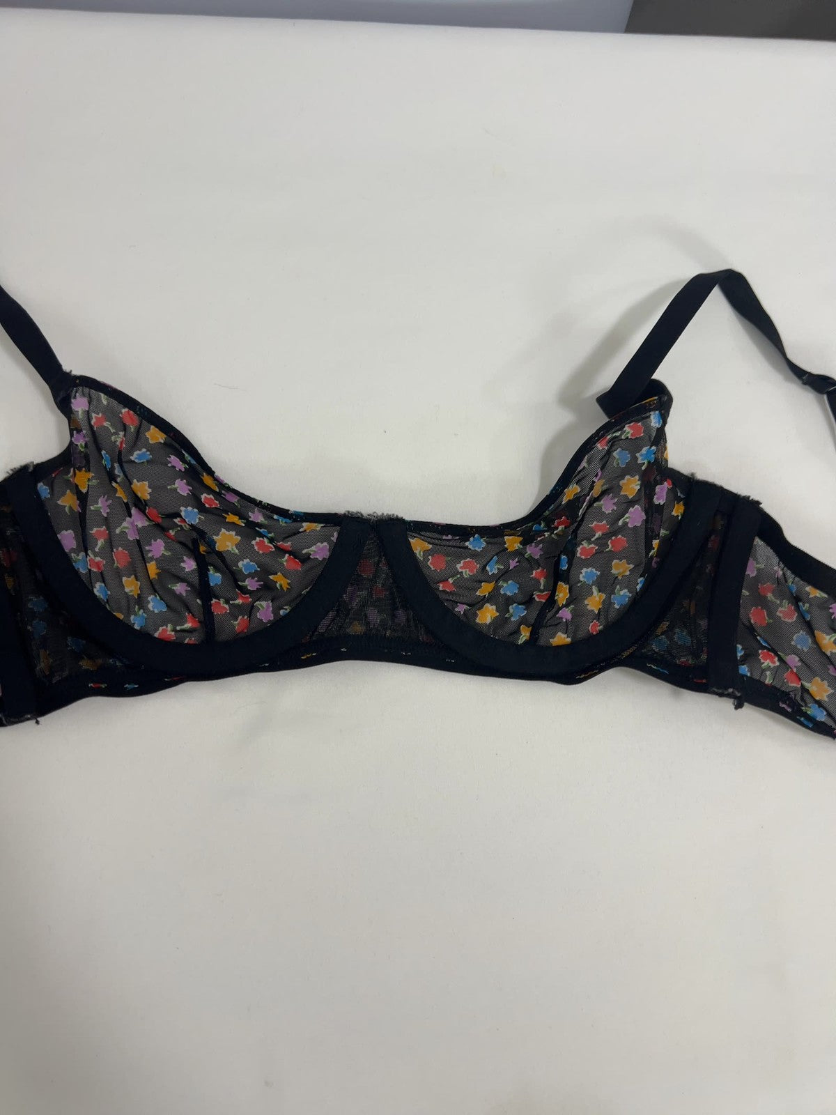 Free People Intimately Black Floral Sheer Mesh Underwire Balconette Bra 32B