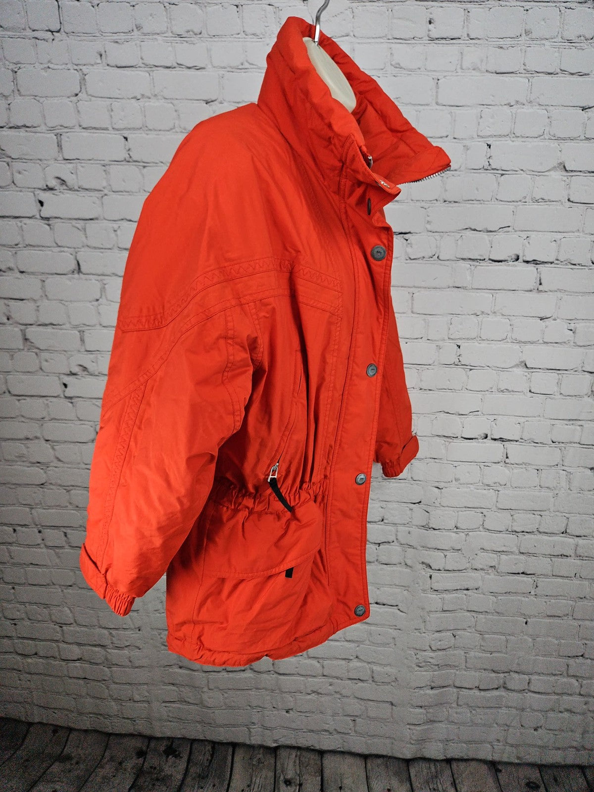 VTG APS CB Red Orange Nylon Insulated Cinched Waist Ski Jacket Womens 10