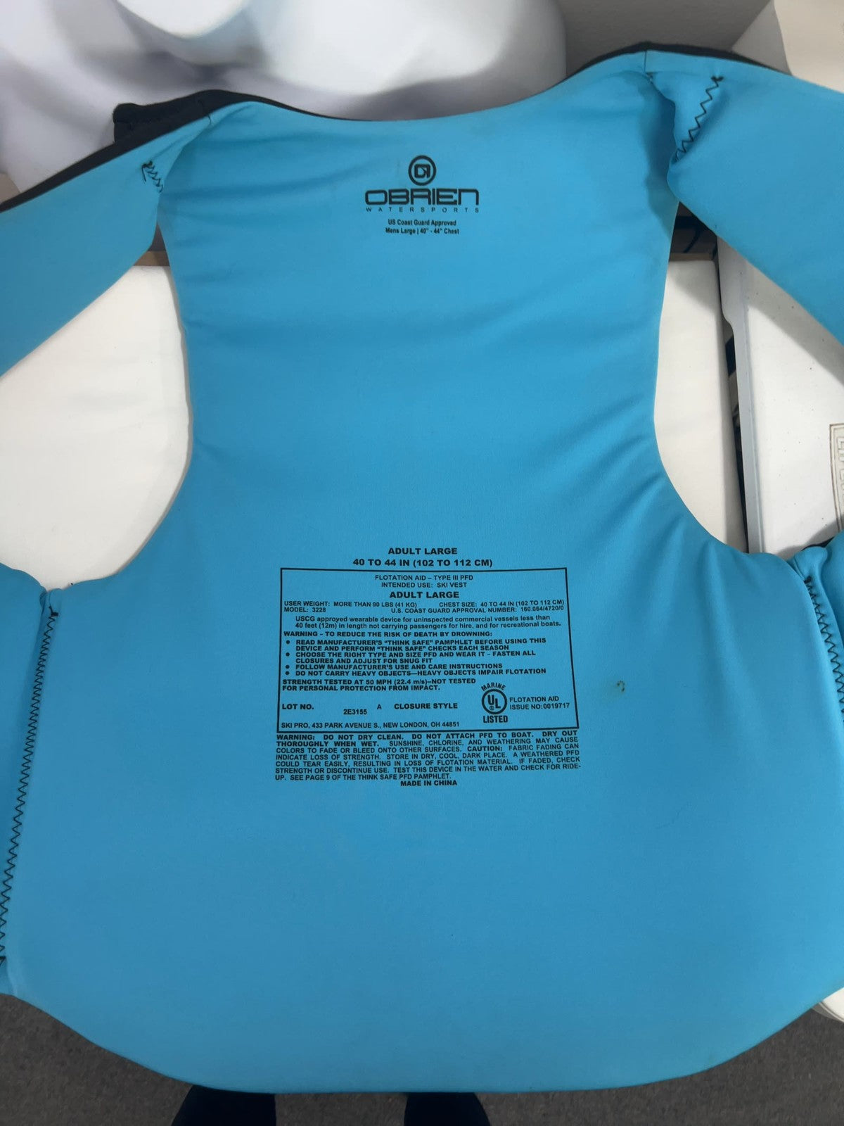 O'Brien Mens Black Blue BioLite USCG Type III Life Jacket Ski Vest Large