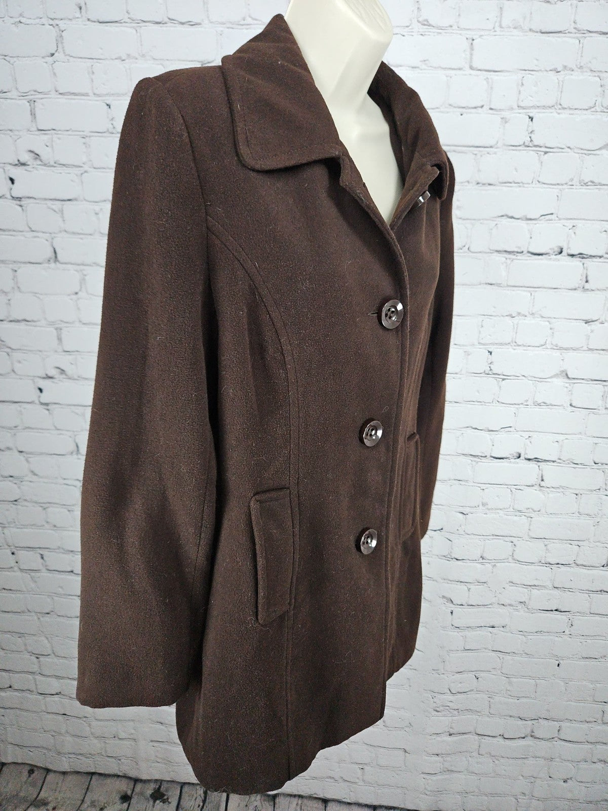 Ci Sono Brown Wool Blend Single Breasted Half Belt Lined Pea Coat Women's M