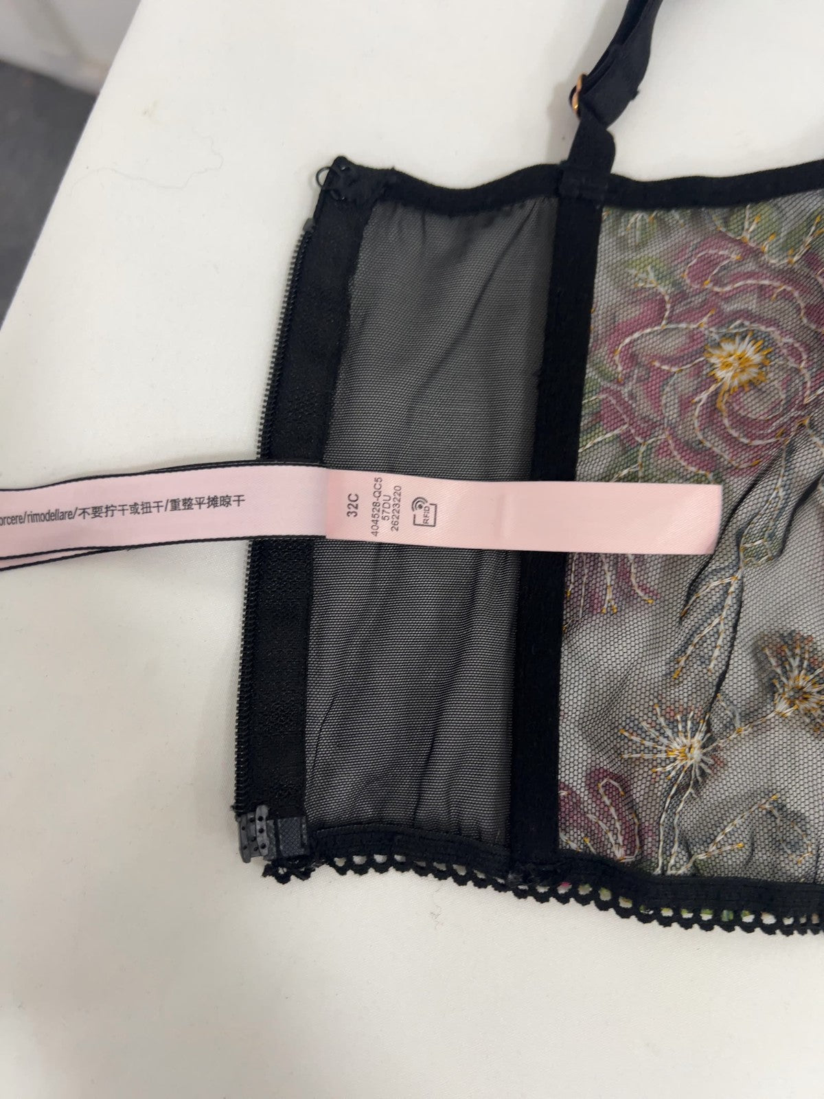 Victoria's Secret Dream Angels Black Floral Mesh Lace Corset Bustier 32C