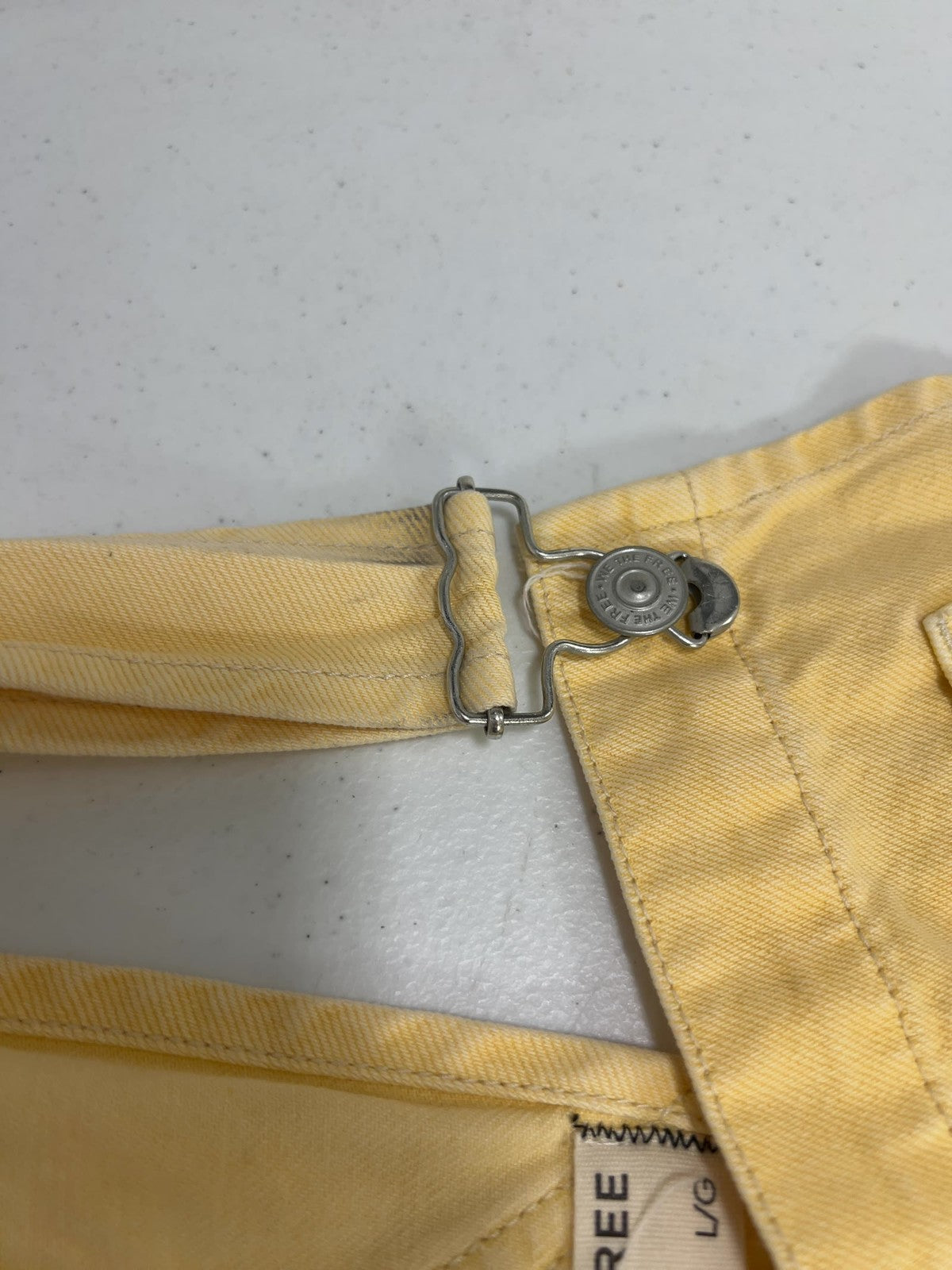 We The Free Yellow Denim Cuffed Overall Shortalls Women's L