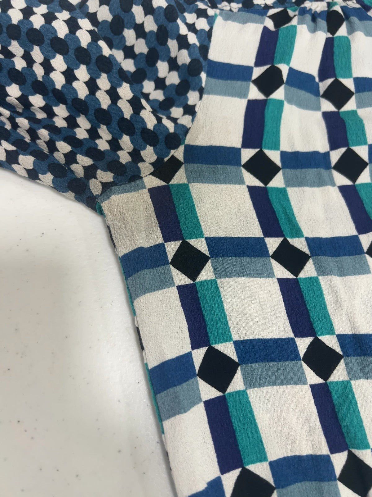Maeve Anthropologie Blue White Geometric Print Belted Mini Shirt Dress 6