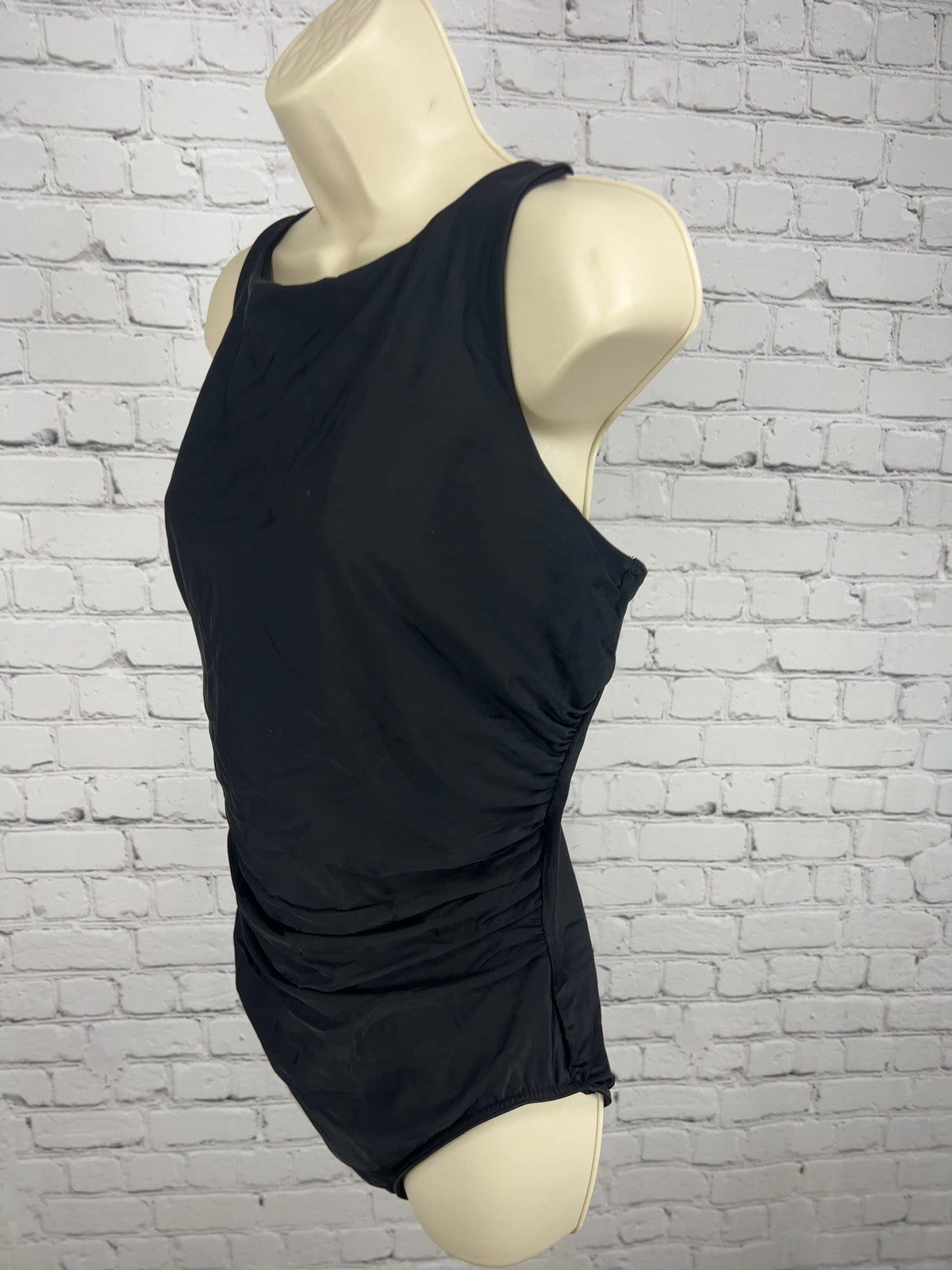 Miraclesuit Black Ruched High Neck One Piece Swimsuit Bathing Suit 16DDD