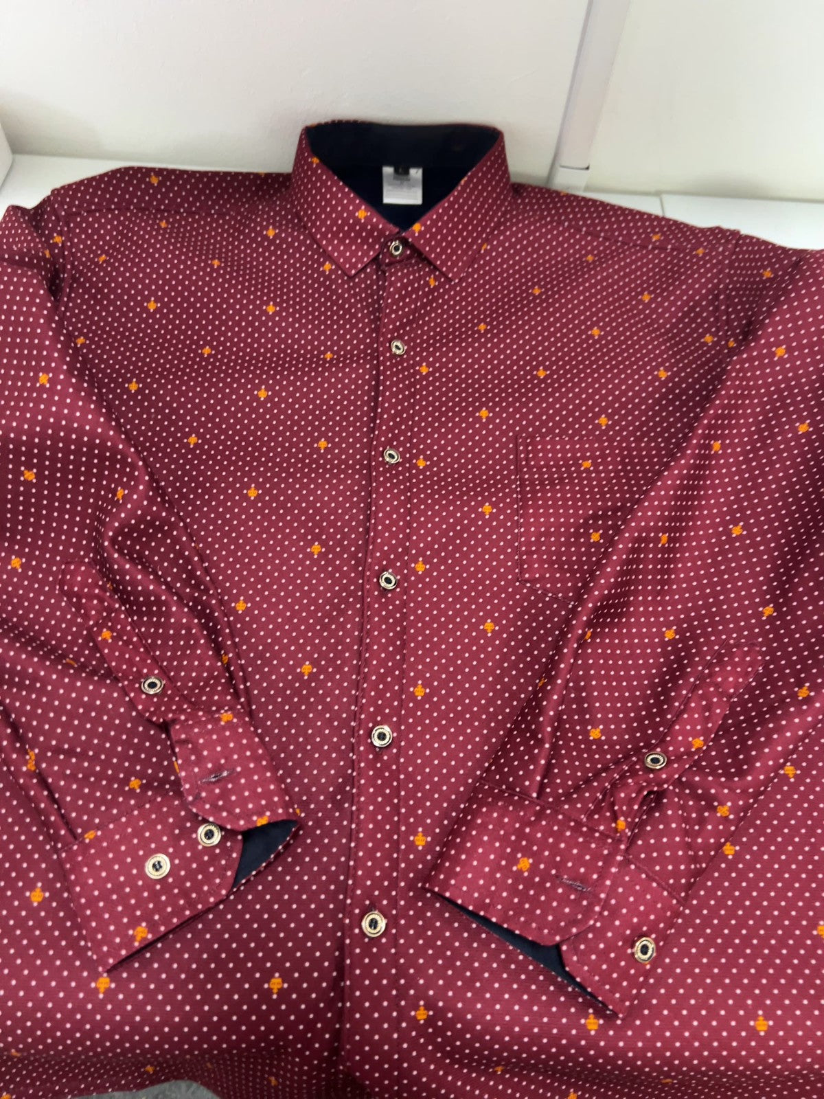 Fleecey Jully's Burgundy Polka Dot Crown Fleece Lined Button Up Shirt L