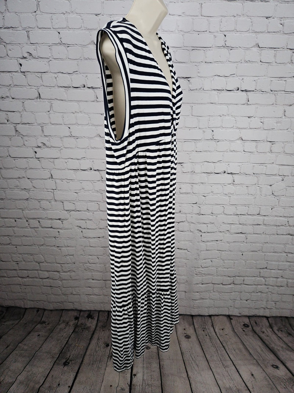 Tommy Hilfiger Navy White Striped V Neck Tiered Maxi Dress Women's XL