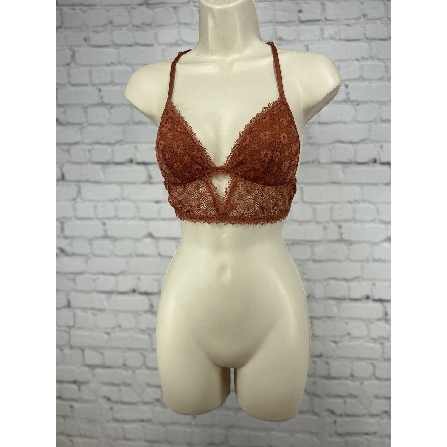 Victoria’s Secret Burnt Orange Floral Lace Pullover Racer Back Bralette Small S
