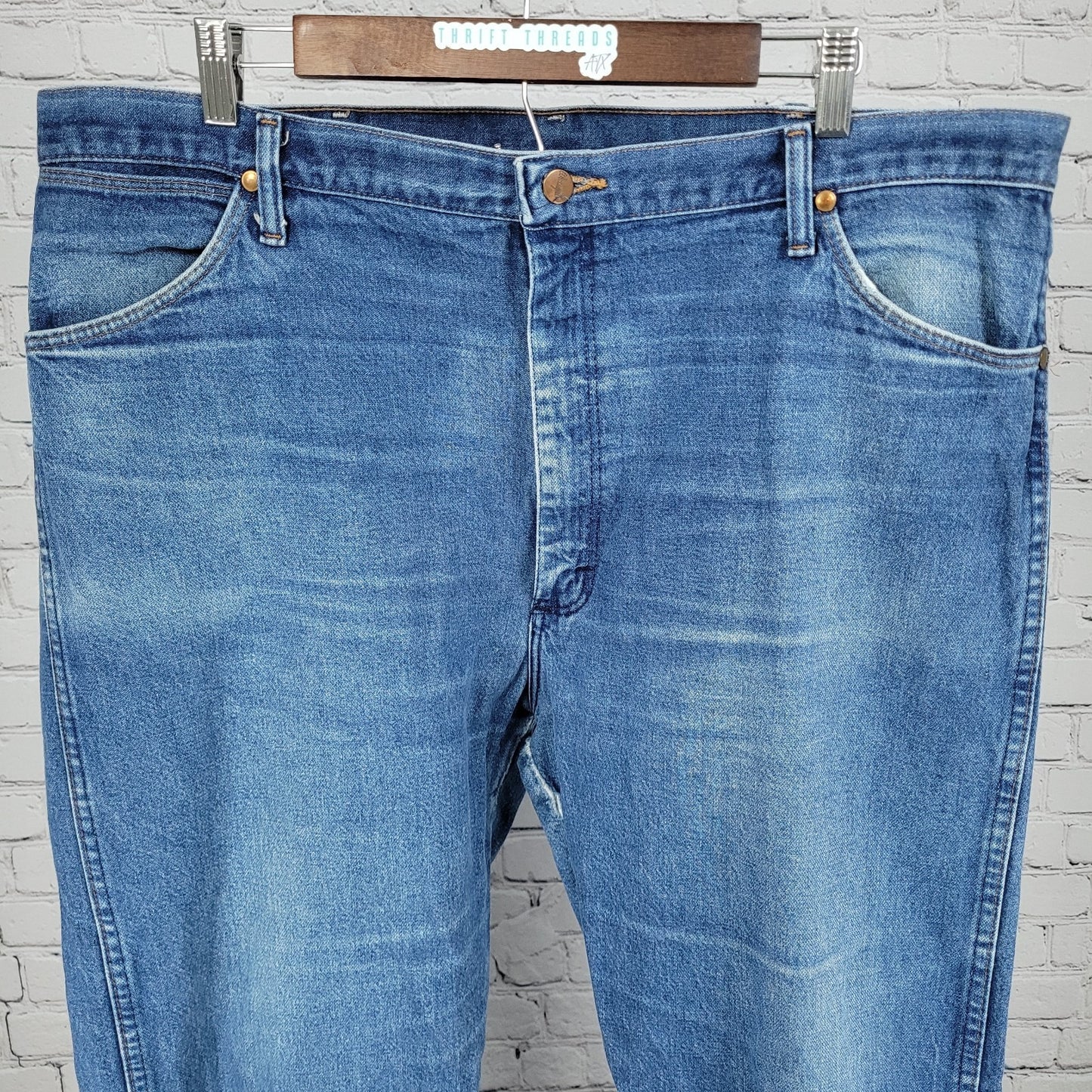 VTG Wrangler Blue Heavy Denim 100% Cotton Jeans USA Made Size 42x34 (41x33)