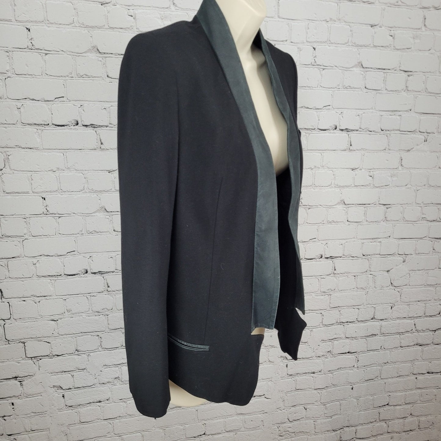 Robert Rodriguez Black Genuine Suede Lapel Trim Open Blazer Jacket Size 4