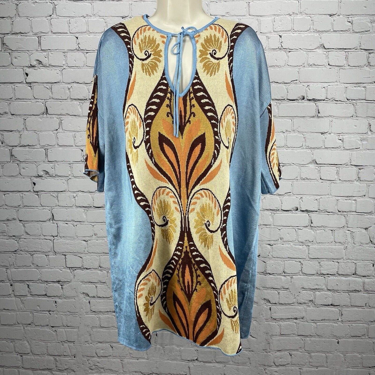 Zara Blue Multicolor Pullover Short Sleeve Soft Poncho Sweater Size Medium M