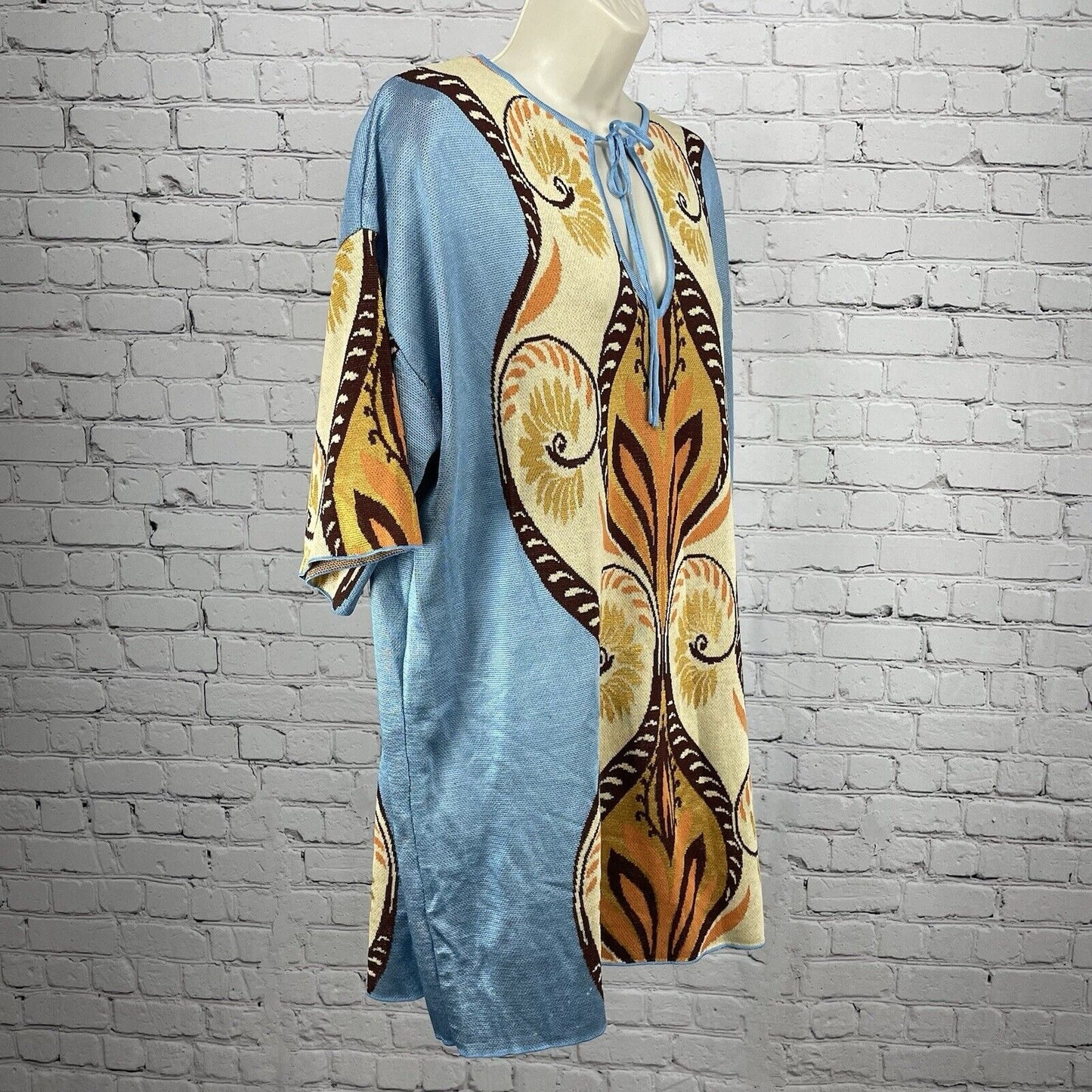 Zara Blue Multicolor Pullover Short Sleeve Soft Poncho Sweater Size Medium M