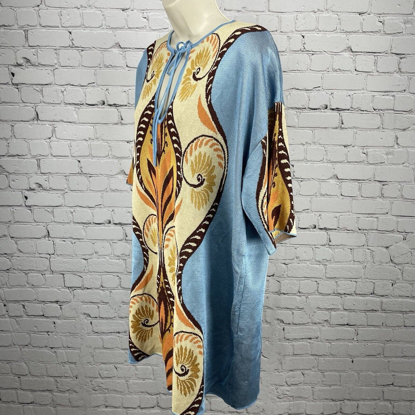 Zara Blue Multicolor Pullover Short Sleeve Soft Poncho Sweater Size Medium M