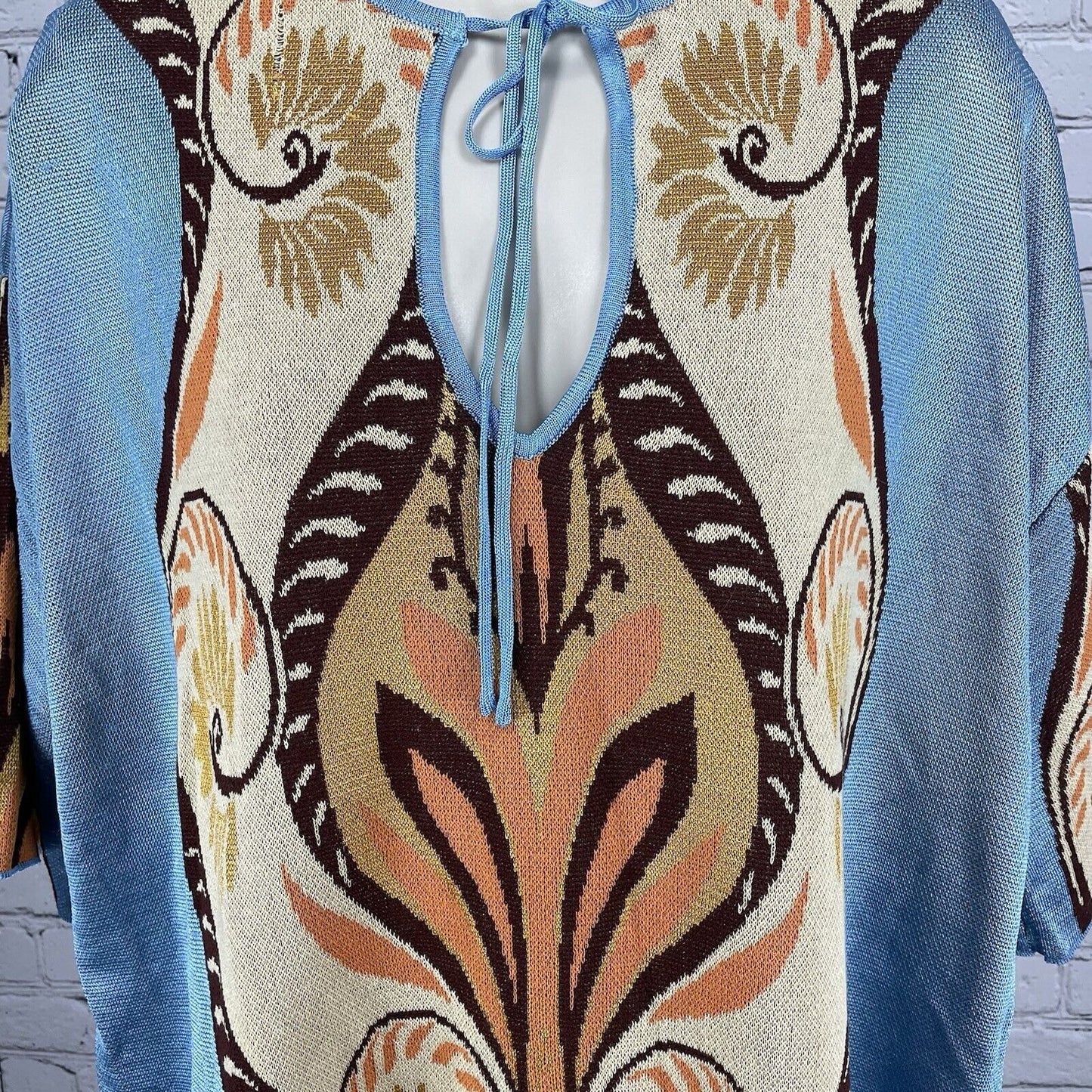 Zara Blue Multicolor Pullover Short Sleeve Soft Poncho Sweater Size Medium M