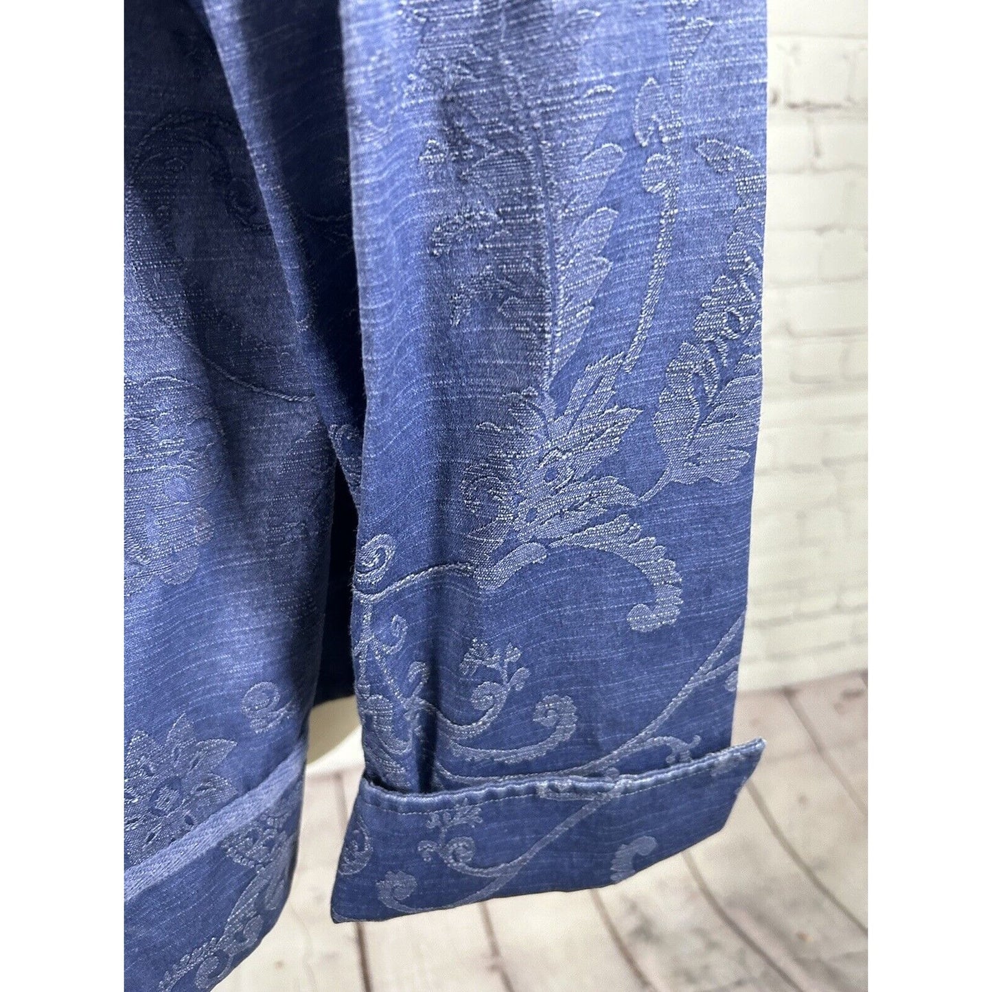 Chico's Open Front Blazer Jacket Blue Cotton Blend Floral Ruffle Women’s Size S