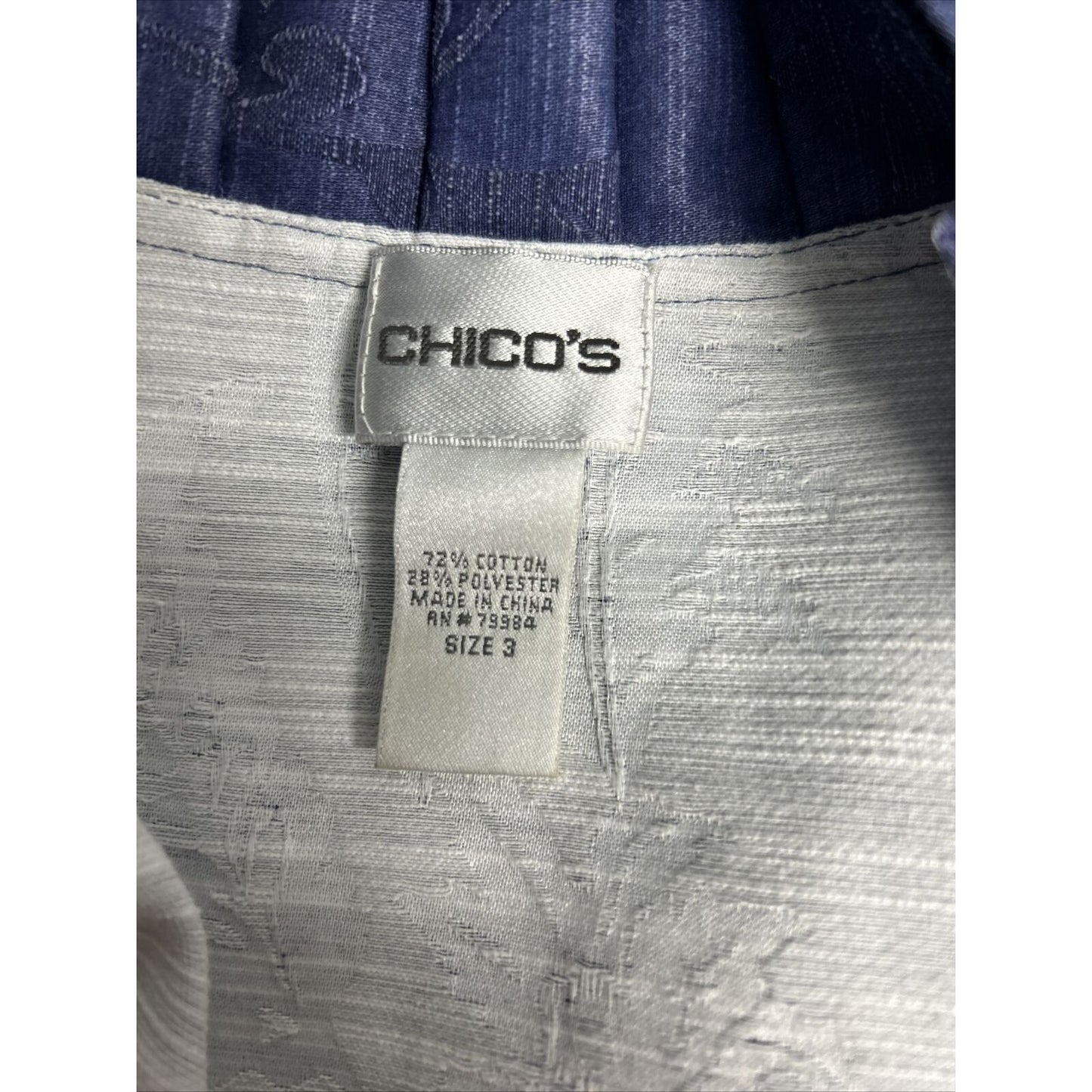 Chico's Open Front Blazer Jacket Blue Cotton Blend Floral Ruffle Women’s Size S