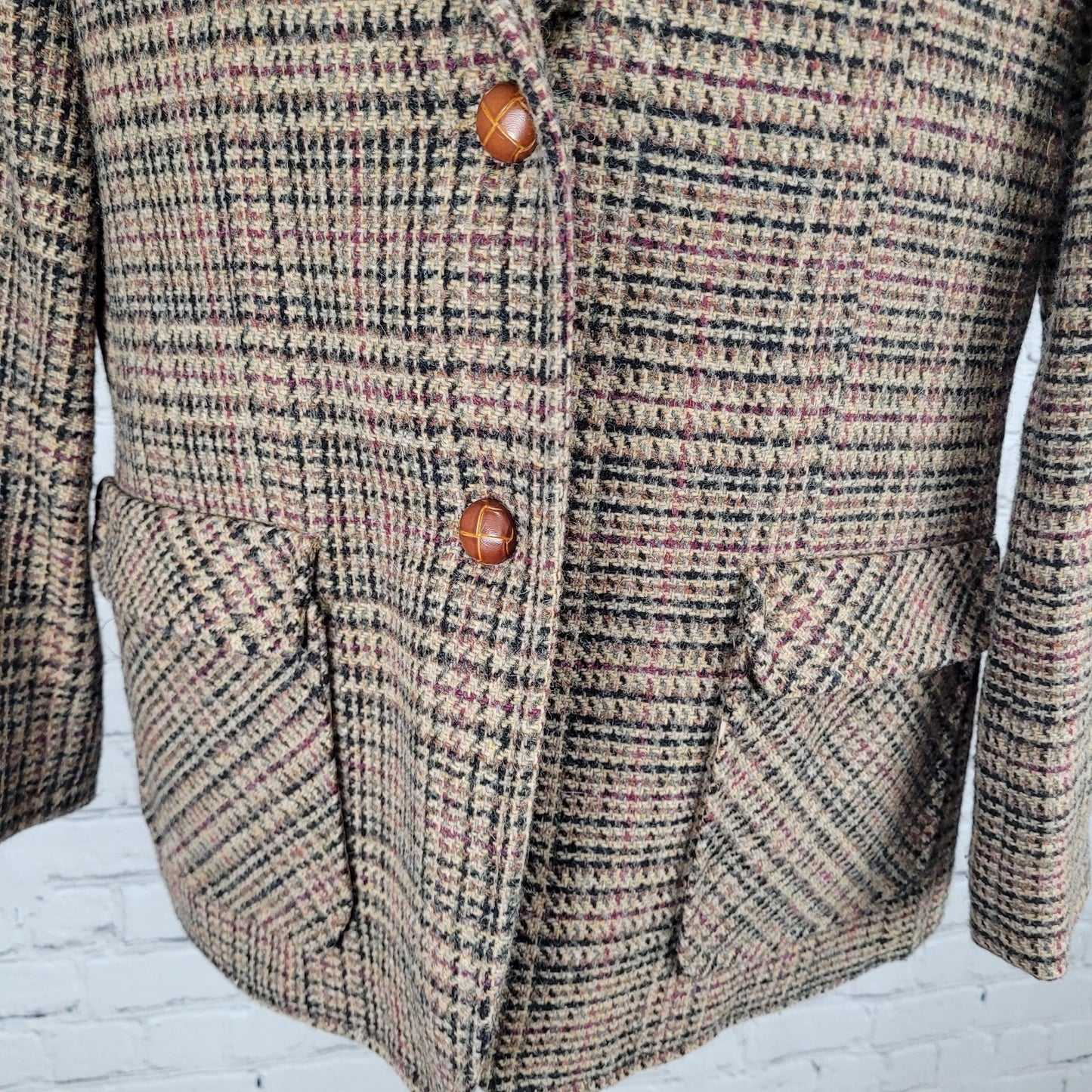 VTG Panther Multicolor Wool Tweed Buttoned Blazer Jacket USA Made Size Small S
