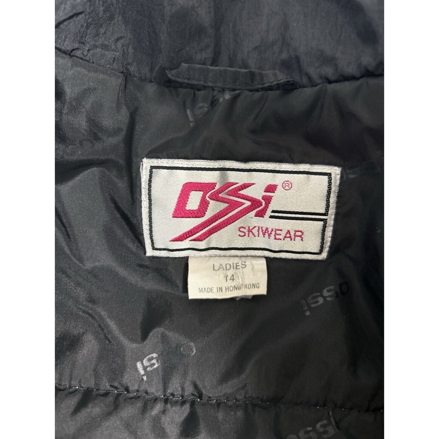VTG Ossi Skiwear Black Pink Zip Up Button Wool Blend Skisuit Womens Size 14