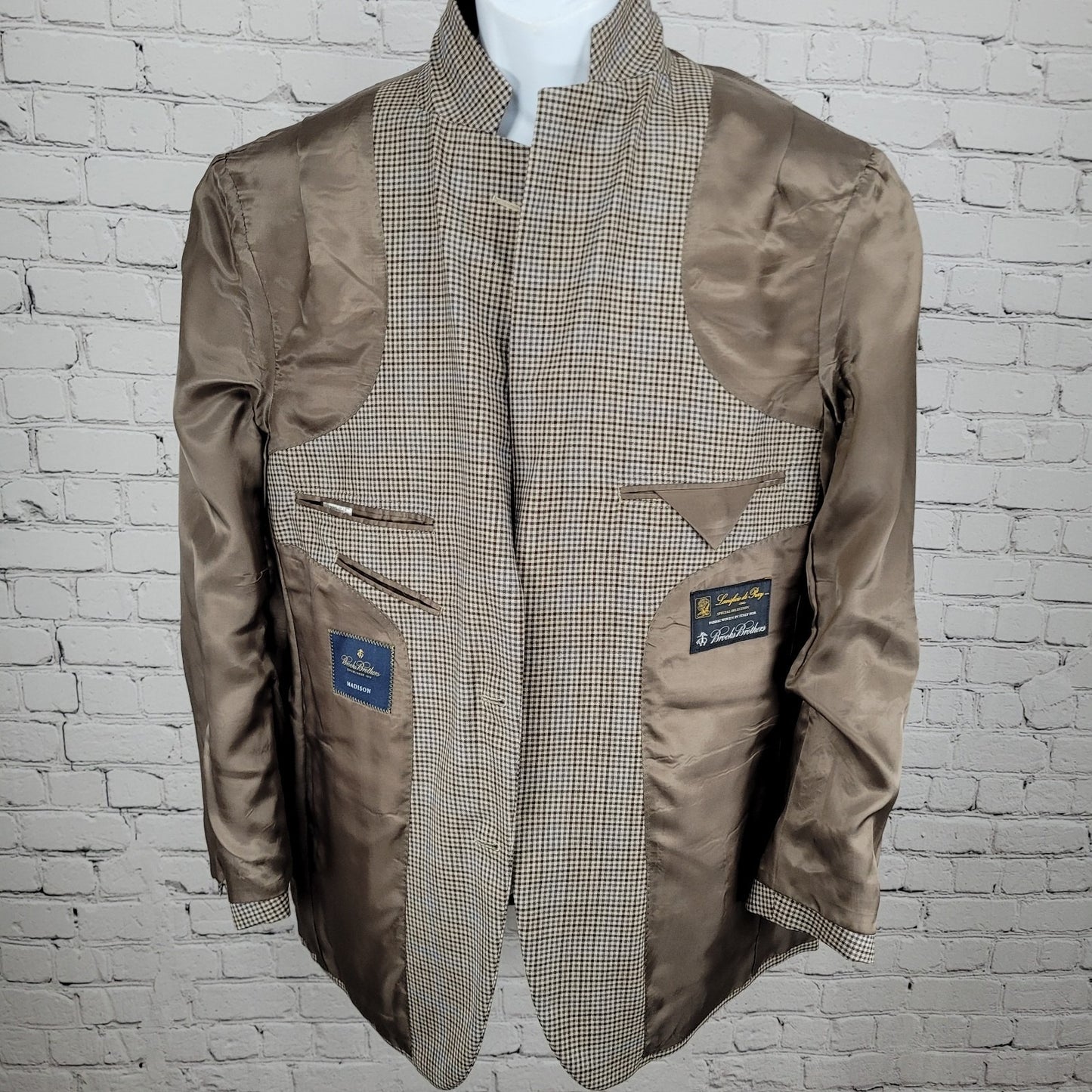 Brooks Brothers Brown Blue 100% Wool Lanificio Madison Fit Blazer Sport Coat 42R