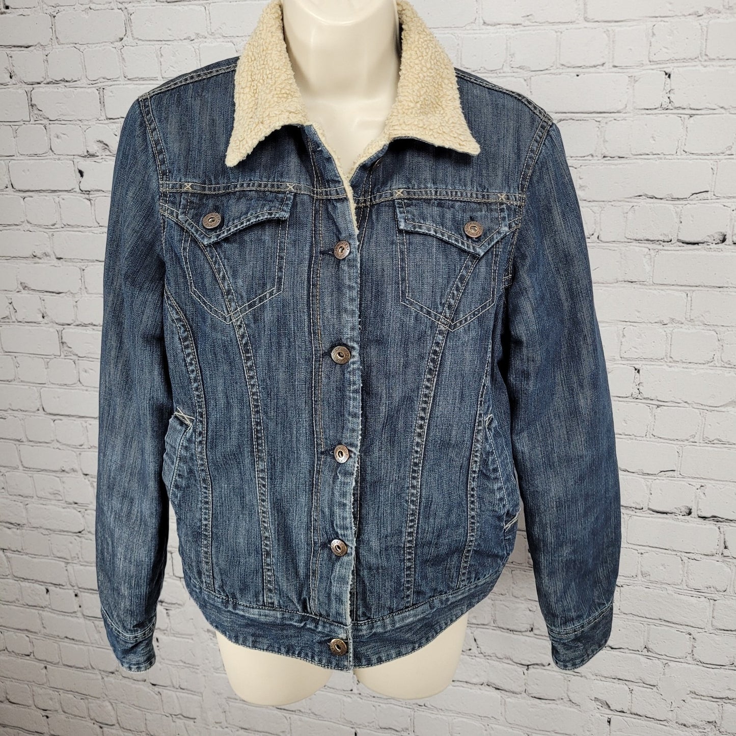 Dickies Work Blue Denim Sherpa Lined Buttoned Inner Pocket Jacket Medium (8/10)