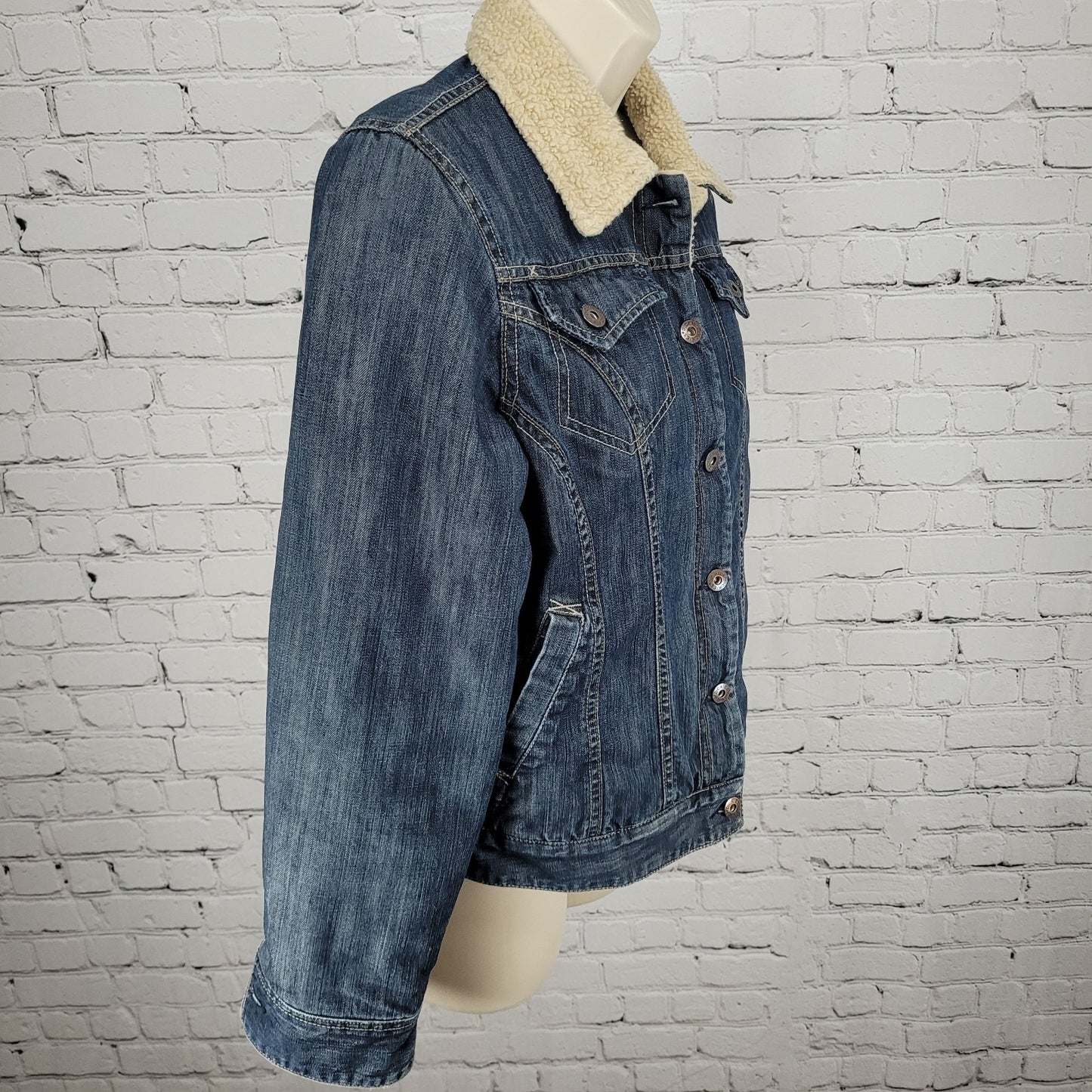 Dickies Work Blue Denim Sherpa Lined Buttoned Inner Pocket Jacket Medium (8/10)