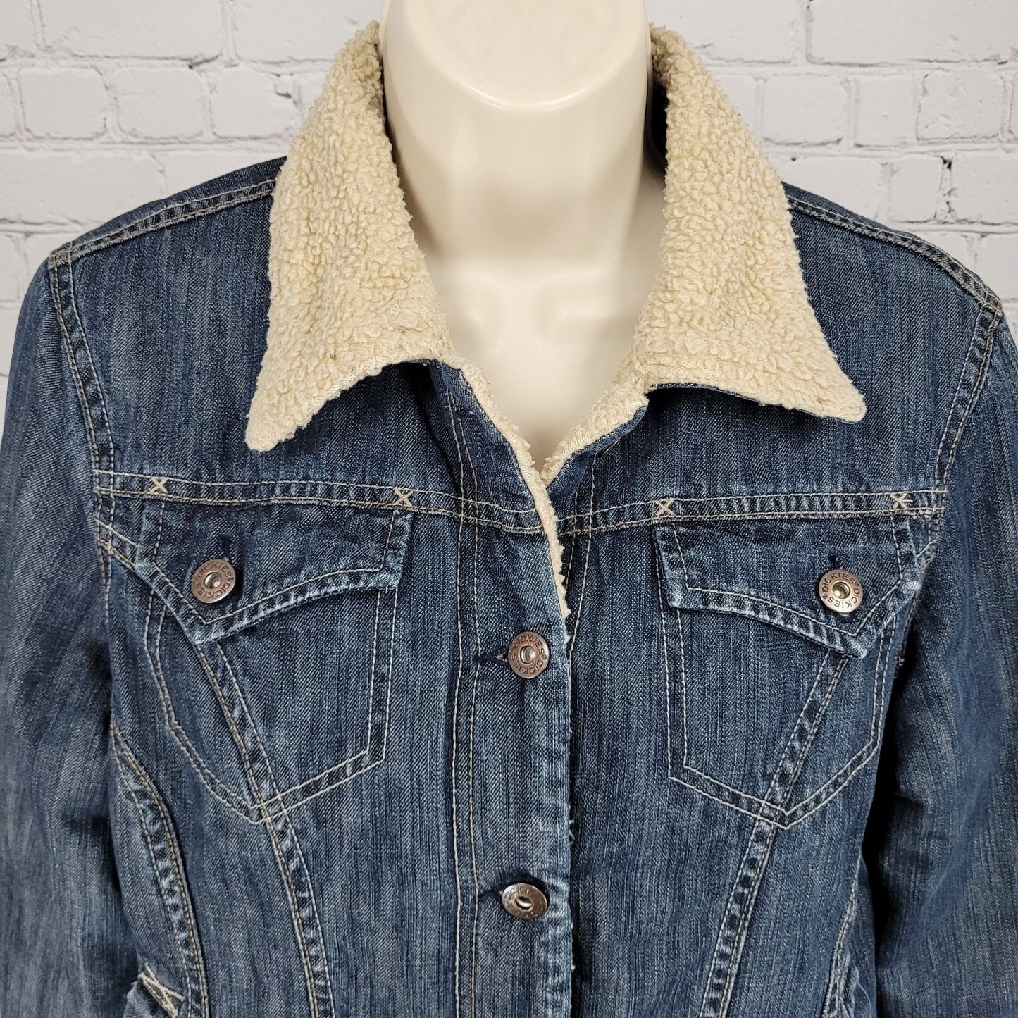 Dickies Work Blue Denim Sherpa Lined Buttoned Inner Pocket Jacket Medium (8/10)
