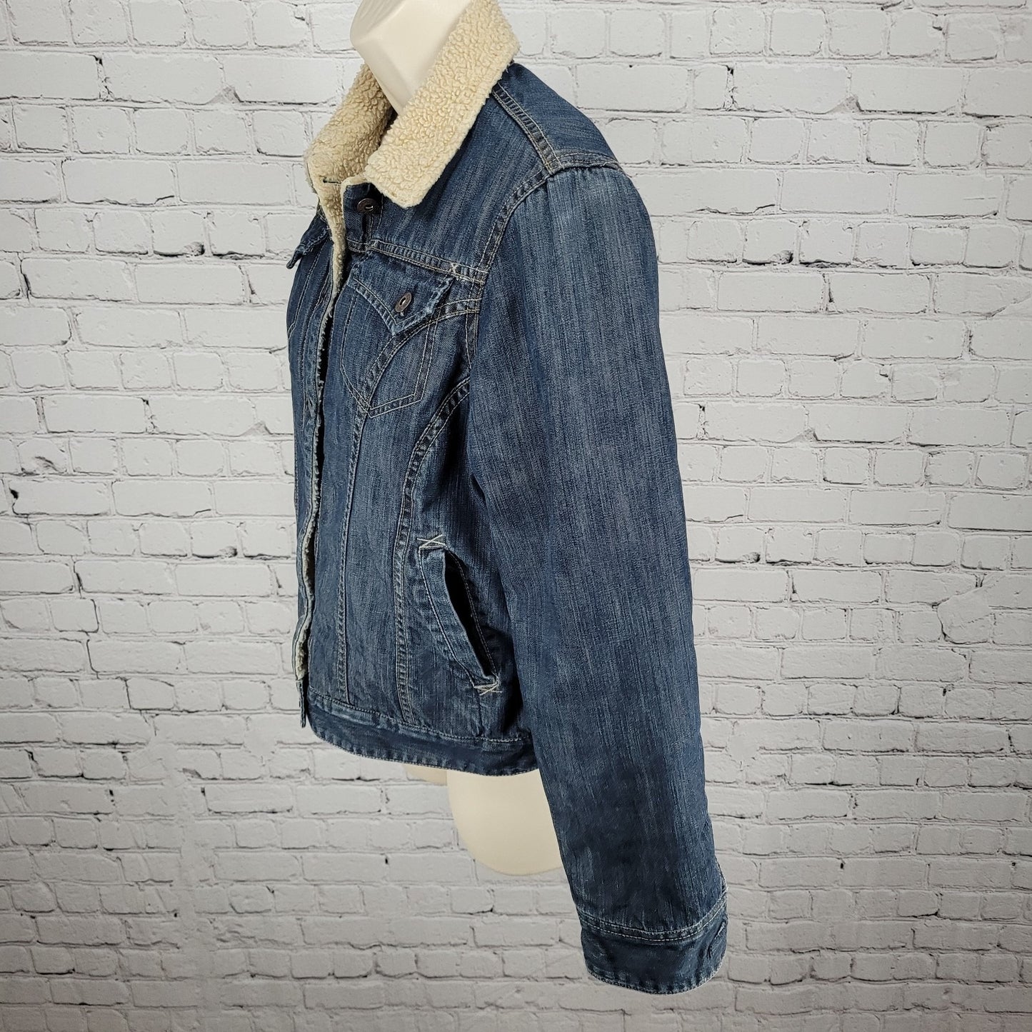 Dickies Work Blue Denim Sherpa Lined Buttoned Inner Pocket Jacket Medium (8/10)