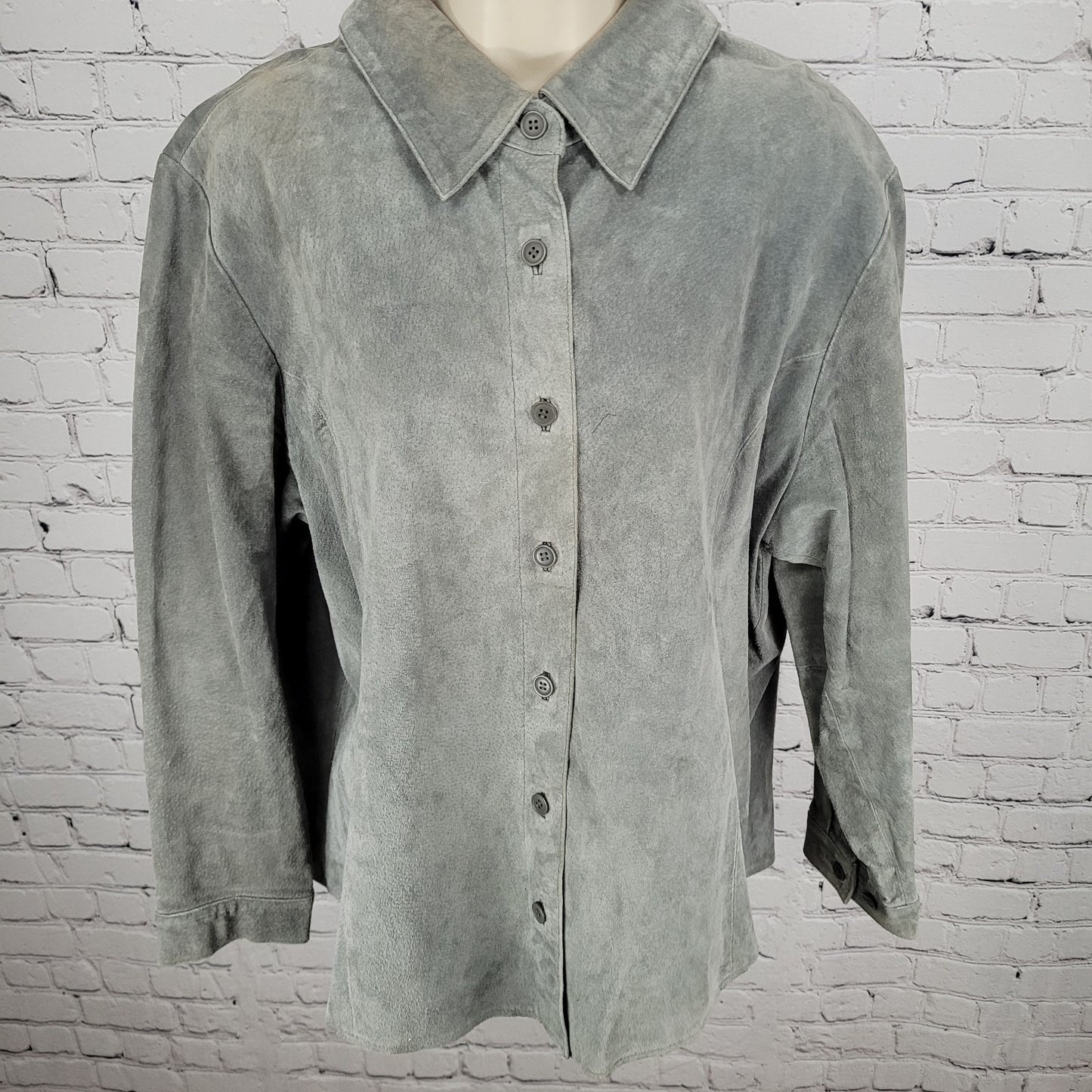 Jessica Holbrook Grey Genuine Suede Collar Button Up Lined Shirt Shacket Size 1X