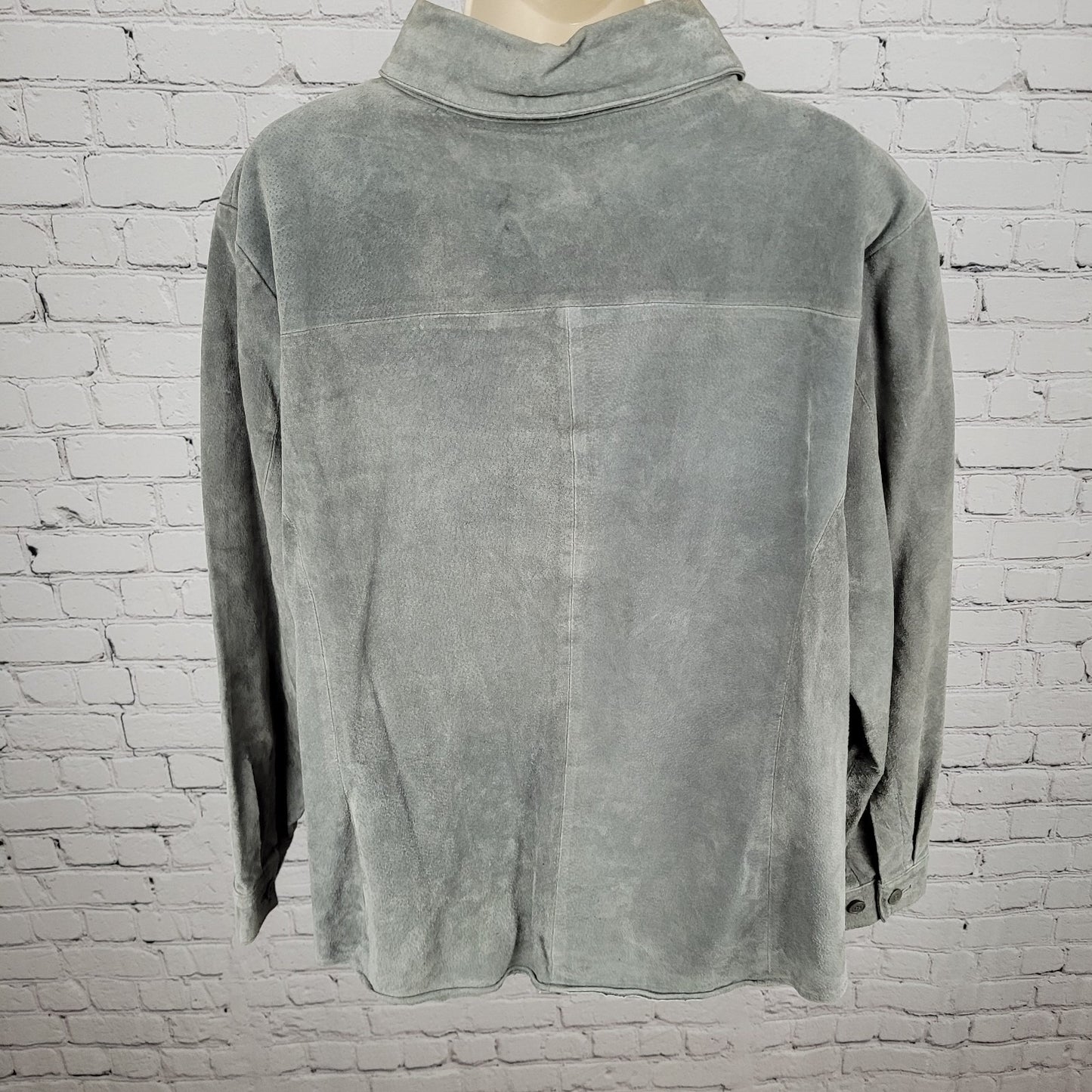 Jessica Holbrook Grey Genuine Suede Collar Button Up Lined Shirt Shacket Size 1X